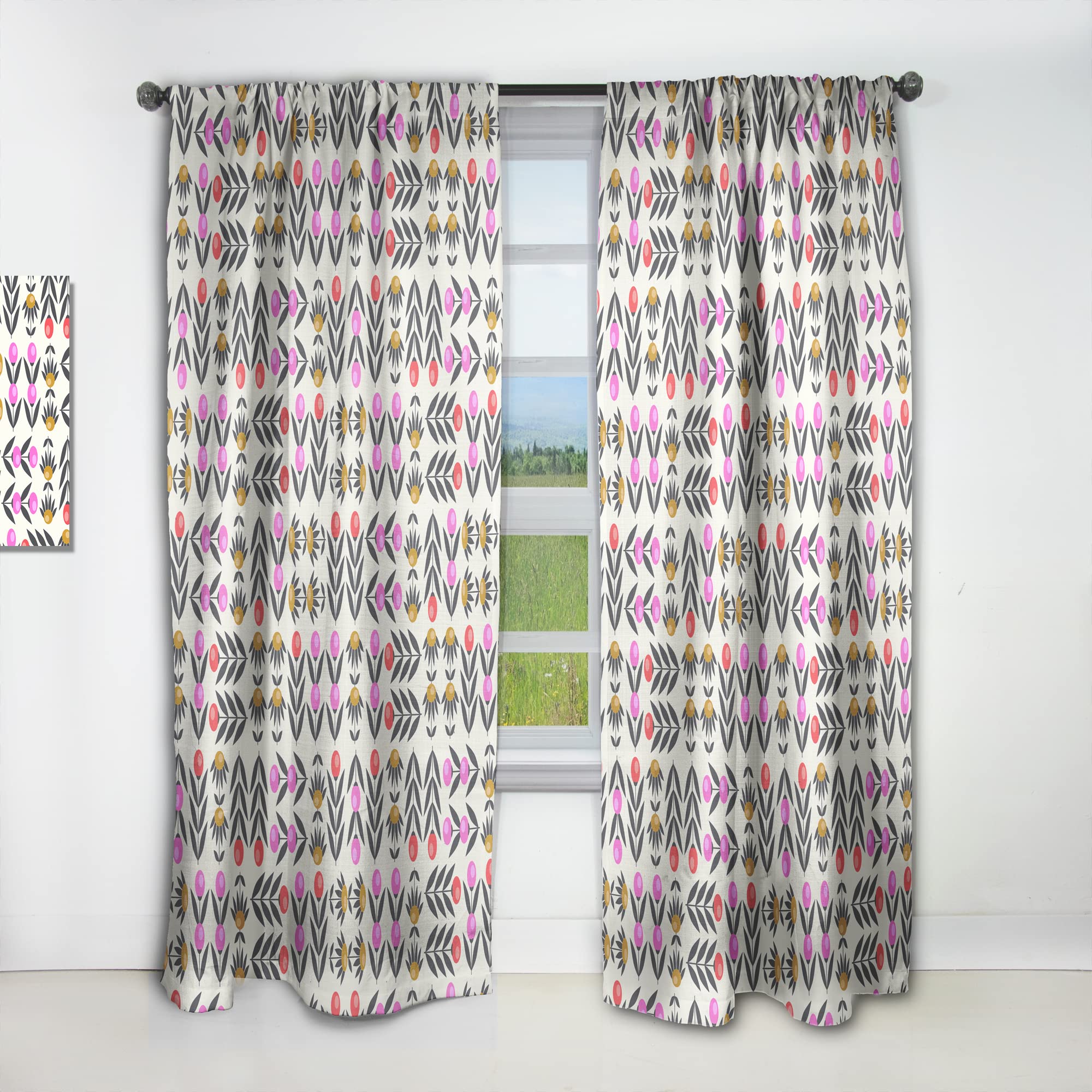 Rideaux rétro isolants visuels contre le vis-à-vis avec motif floral abstrait