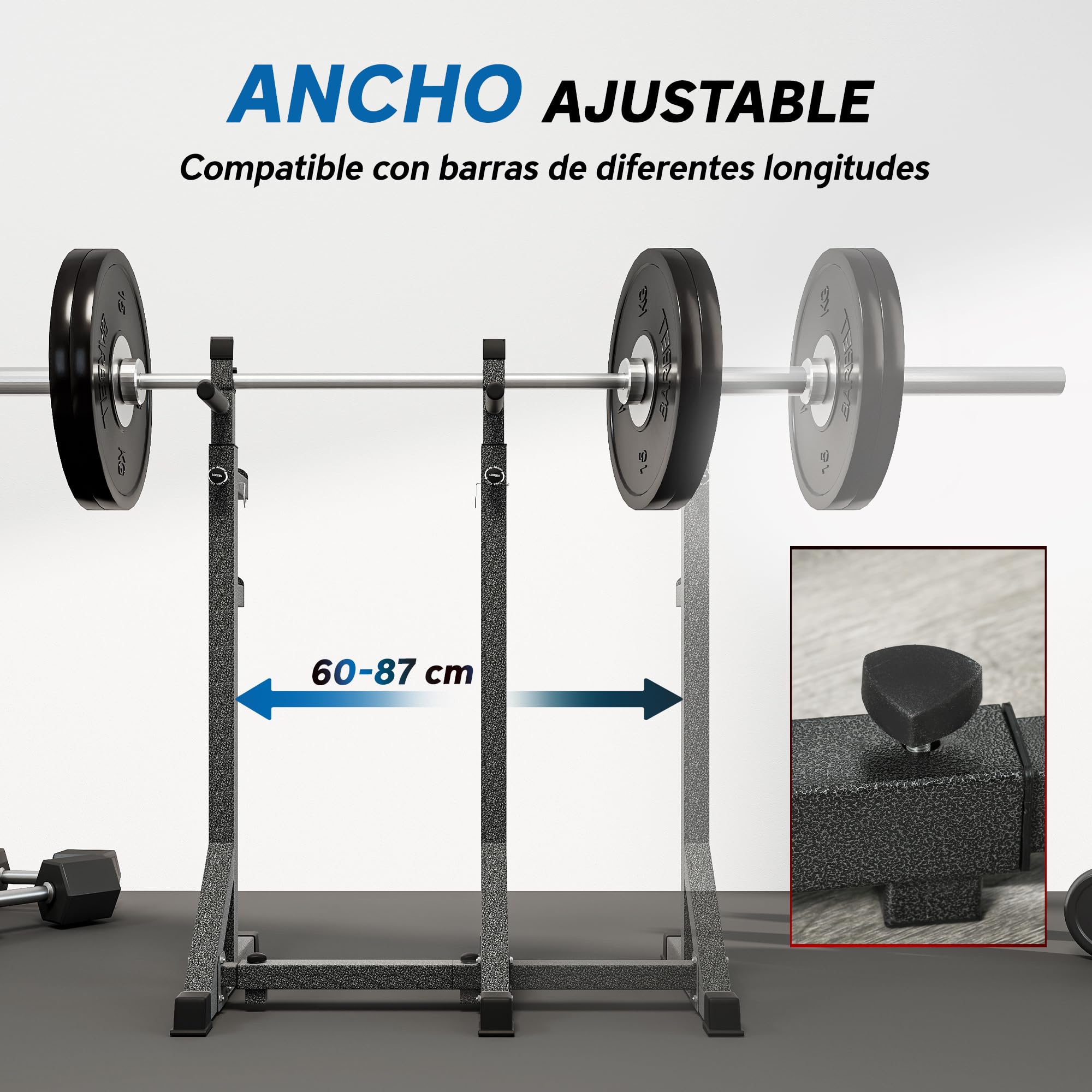 SPORTNOW Soporte para Barras de Pesas Multifuncional Gimnasio 150 kg Negro | Altura y Ancho Regulable, Rack Musculación, Estructura de Acero, Entrenamiento en Casa Gimnasio