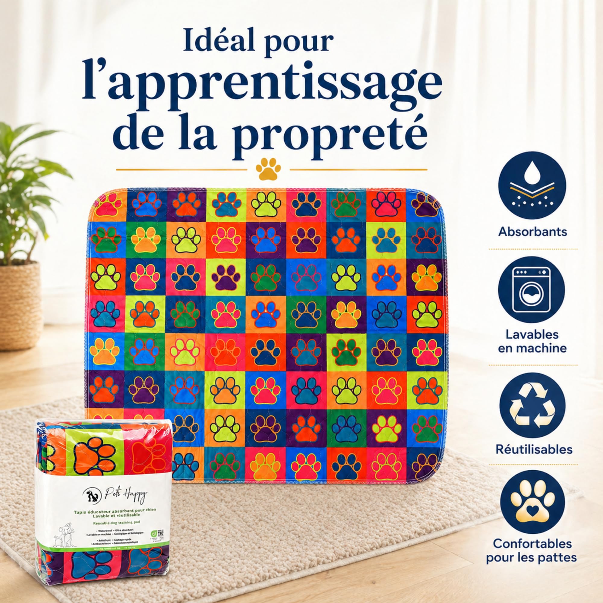 Lot de 2 Tapis absorbants pour Chien & Chiot 90*80cm | Tapis Lavable, Réutilisable, Absorbant | Alaise pour Chien | Tapis educateur Chien | Peti Happy®