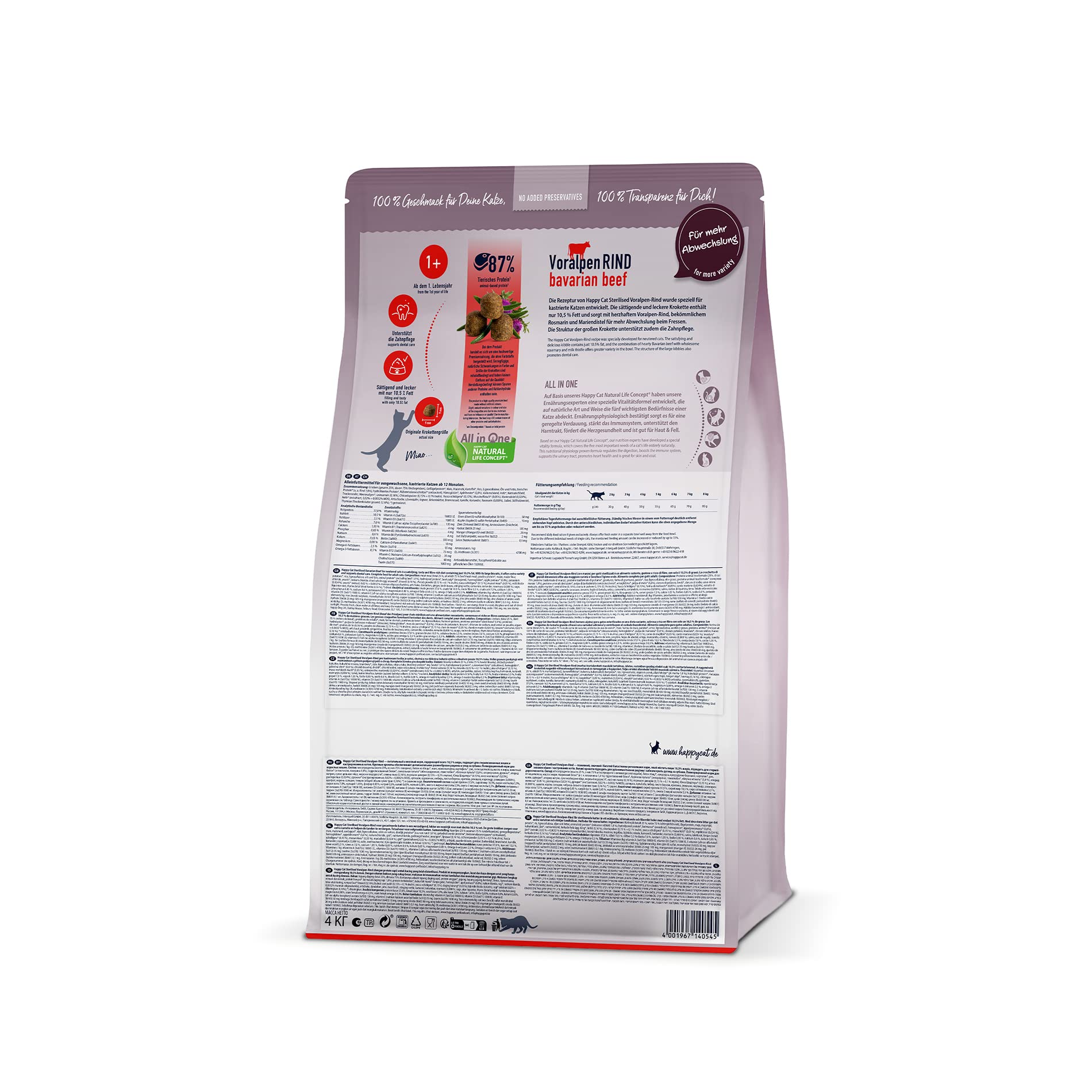 Happy Cat 70575 – Sterylised Adult Voralpen wołowina – sucha karma dla sterylizowanych kotów i kaców – zawartość 4 kg