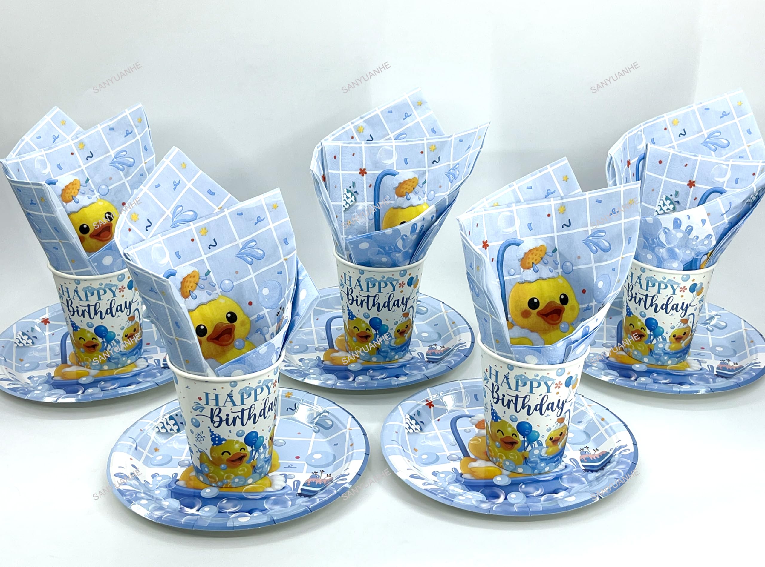 61 Pezzi Decorazioni Compleanno Paperella Gialla,Stoviglie per Feste Animali Anatra,SANYUANHE Festa per Bambini Duck,Tema Animali Piatti Tazze Tovaglioli Tovaglie