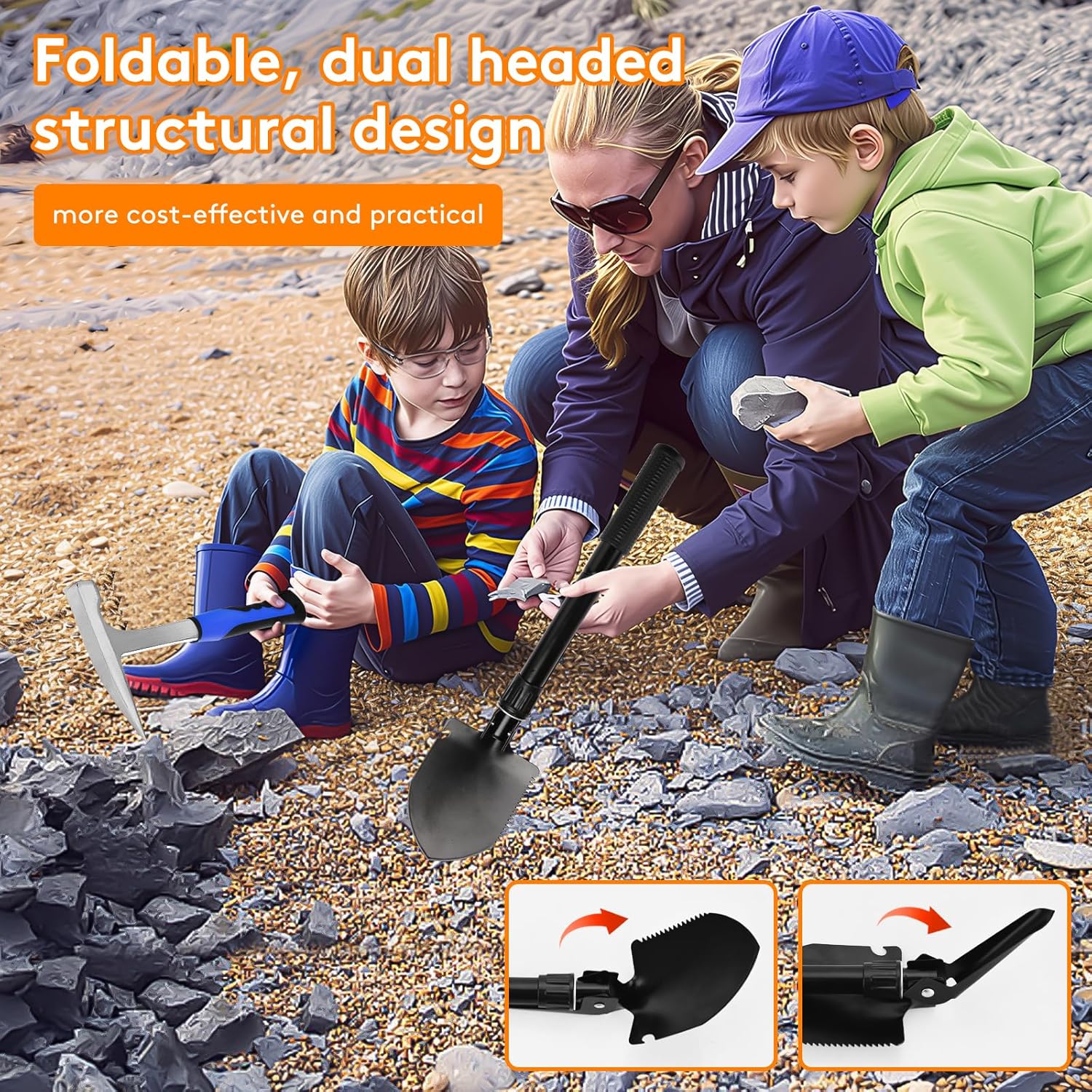 27pcs Geology tool kits，Rock mining tools，Rock hounding tools with exquisite accessory matching，Geological hammer and Foldable shovel(style001)