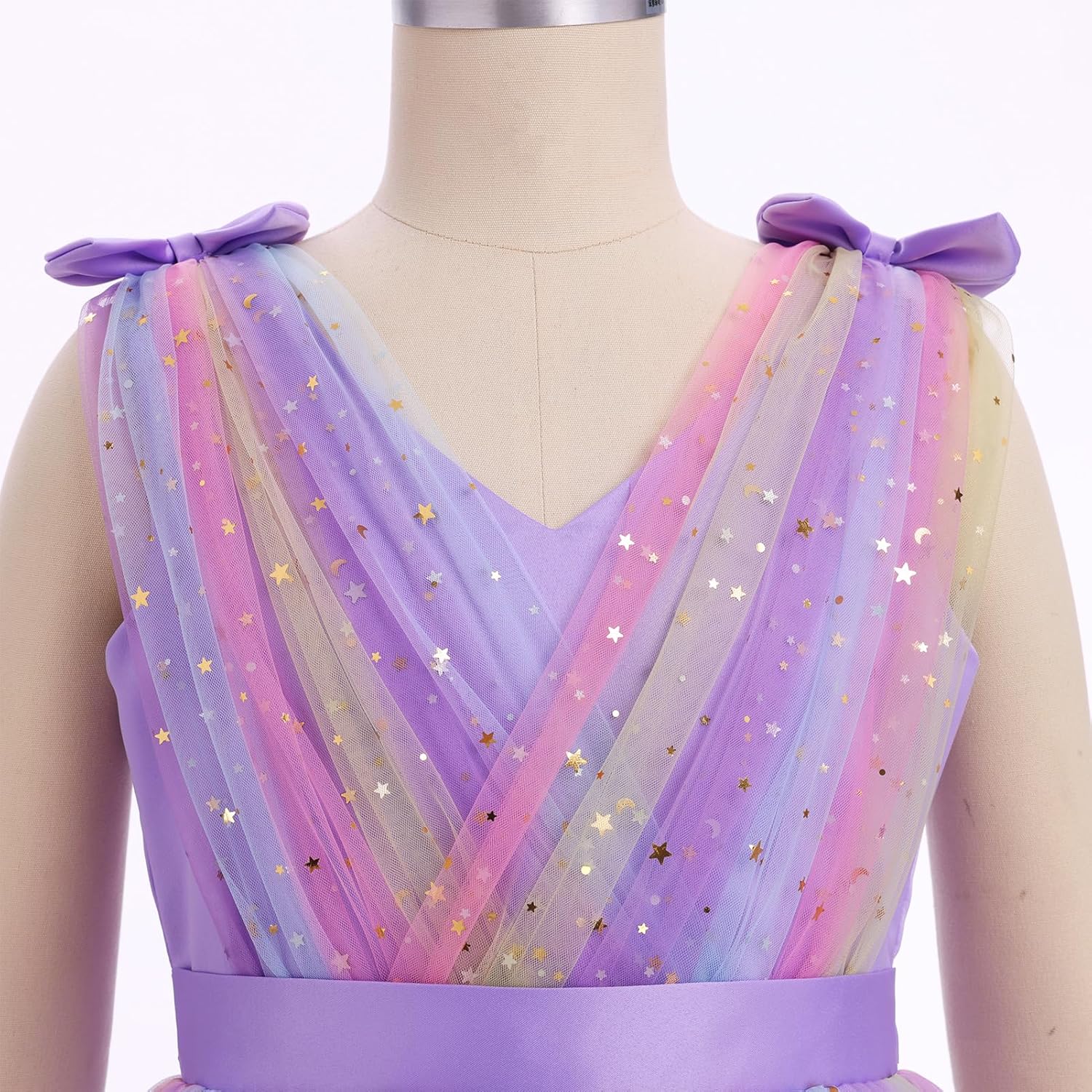 IMEKIS Flower Girls Dress Rainbow Sparkly Tulle Formal Wedding Party Graduation Prom Ball Gown 3-10T