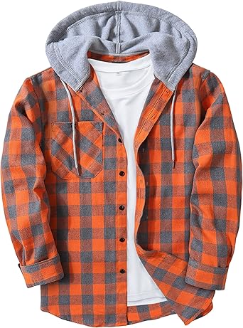 SCODI Mens Flannel Hoodie Shirt Casual Button Down