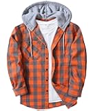 Mens Flannel Hoodie Shirt Casual Button Down Plaid Jacket Shirts Stylish Long Sleeve Shirts with Pocket