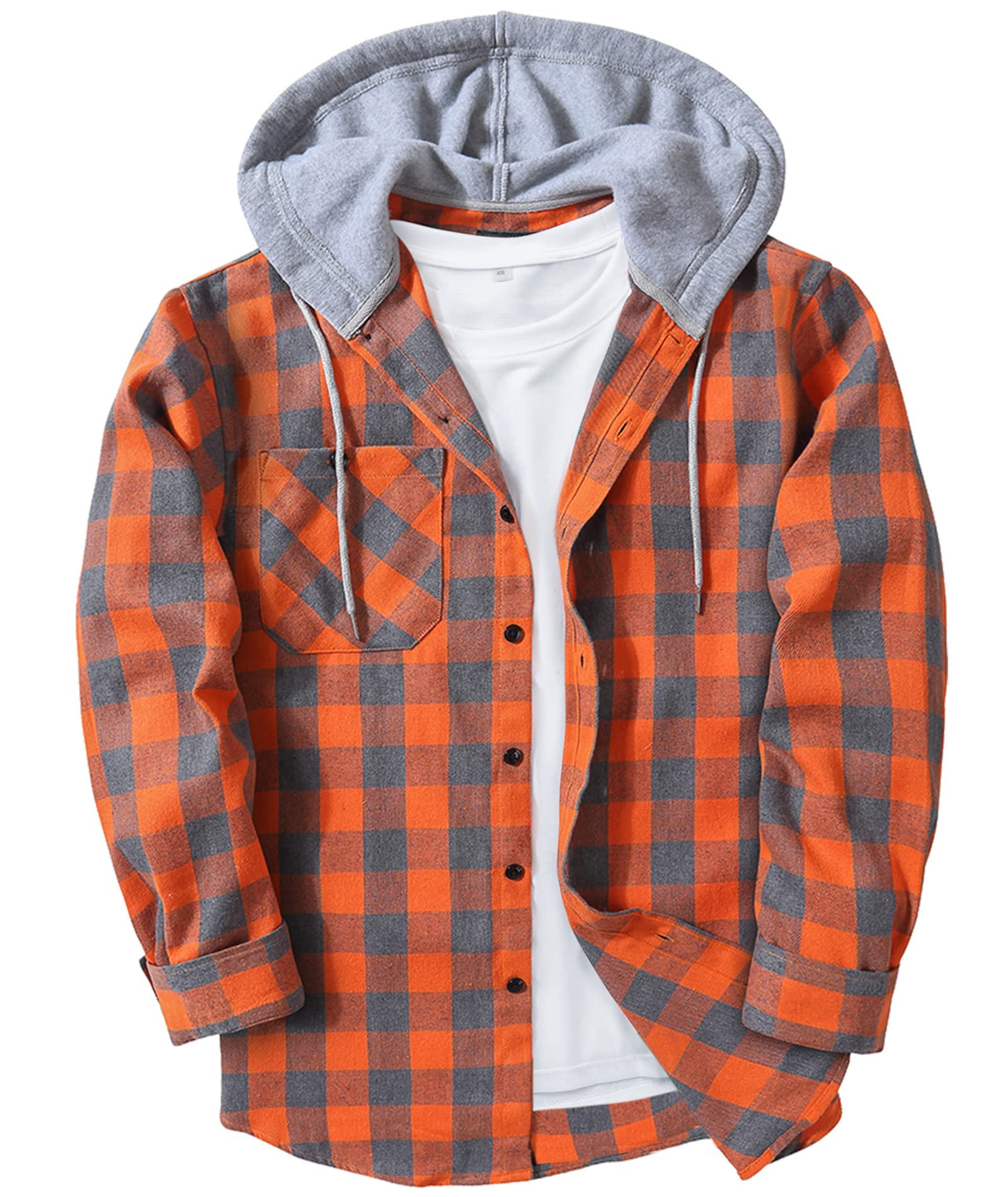 SCODI Mens Flannel Hoodie Shirt Casual Button Down Plaid Jacket Shirts Stylish Long Sleeve Shirts with Pocket