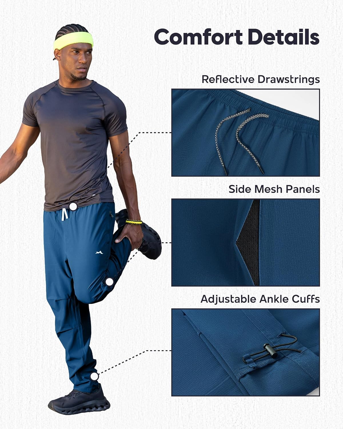maamgic Men’s Sweatpants Joggers with Zipper Pockets, 4-Way Stretch Quick Dry Lightweight Athletic Hiking Pants - Image 4