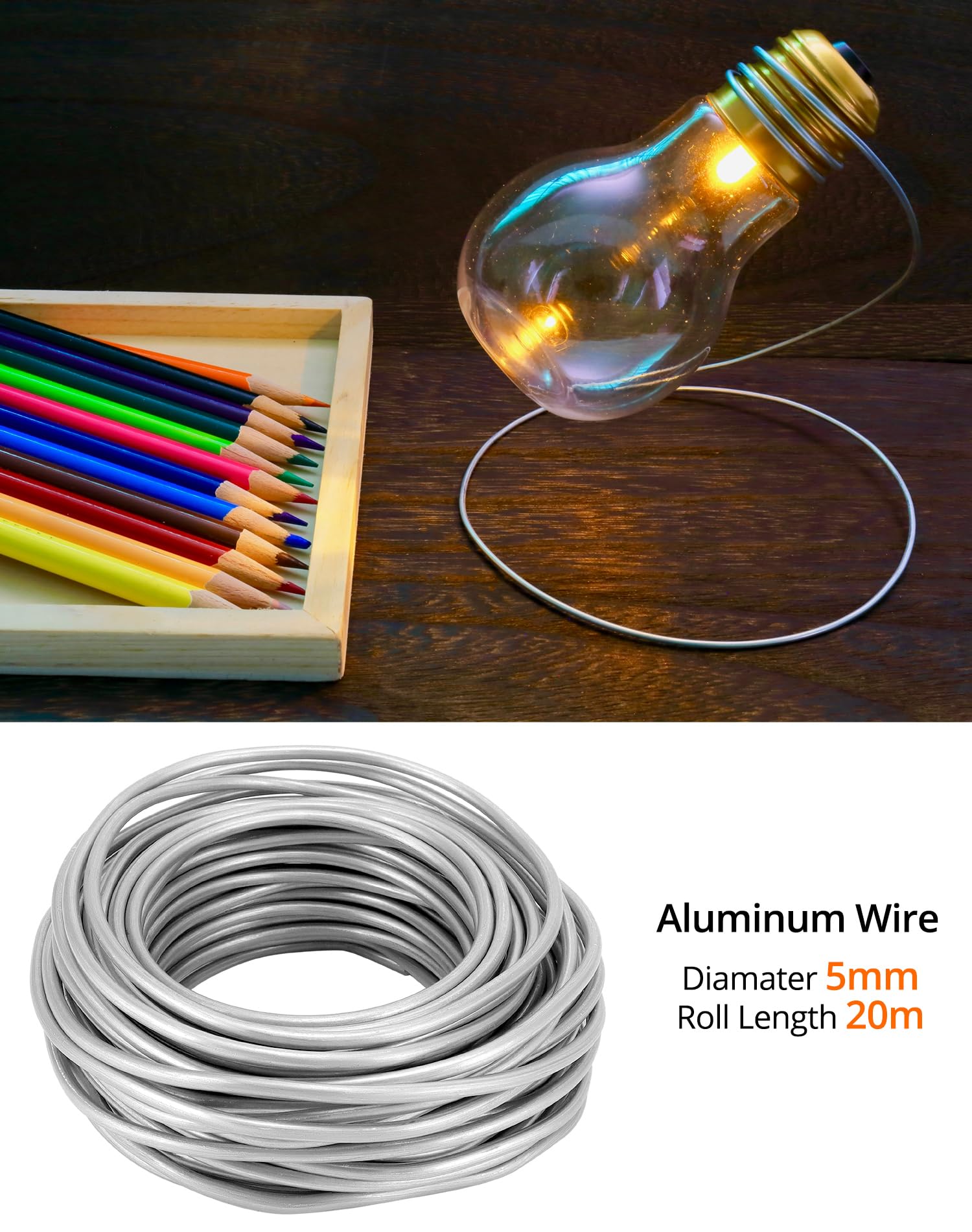 QWORK® 20 Metri Filo di Alluminio Modellabile Ø5mm, Filo Flessibile per Mestiere, Design e Gioielleria