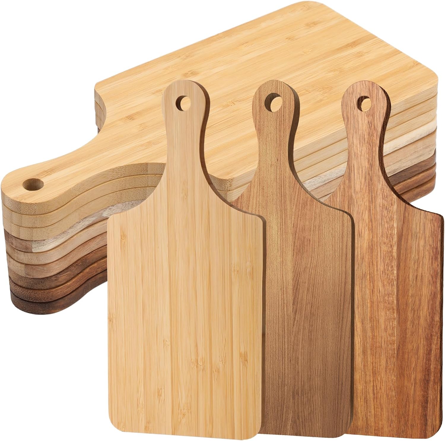Zubebe 12 Pcs 11'' x 5'' Bulk Cutting Board Bamboo Wood Acacia Wood Walnut Chopping Board with Handle Laser Engraving Kitchen Serving Board Charcuterie Board for Thanksgiving Housewarming Gift