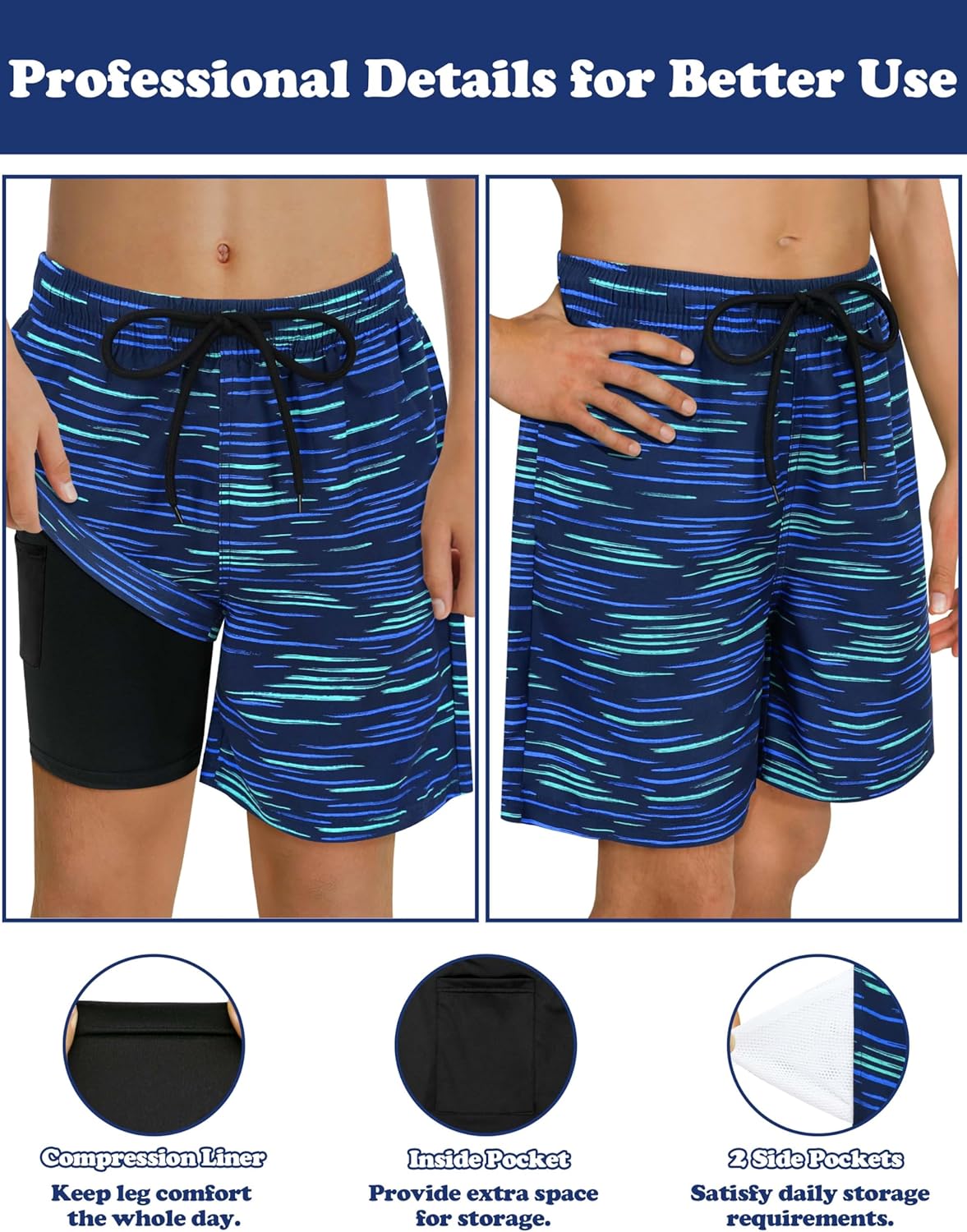 Sarfel Boys Swim Trunks with Compression Liner Kids Bathing Suits Boys Board Shorts Quick Dry Teen Swim Trunks Boy Swimsuit - Image 2