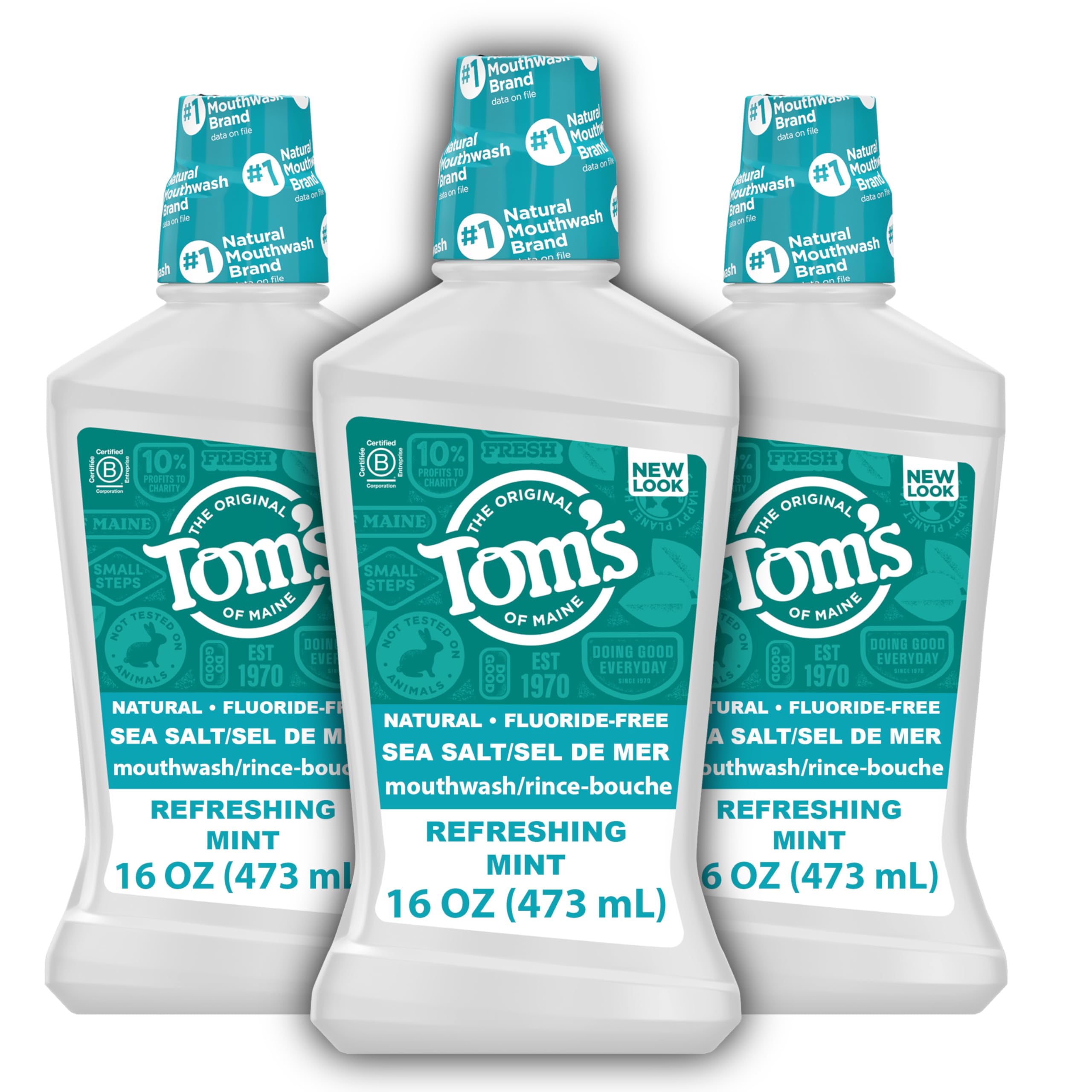 Tom's of MaineSea Salt Natural Alcohol-Free Mouthwash, Refreshing Mint, 16 Fl Oz (Pack of 3)