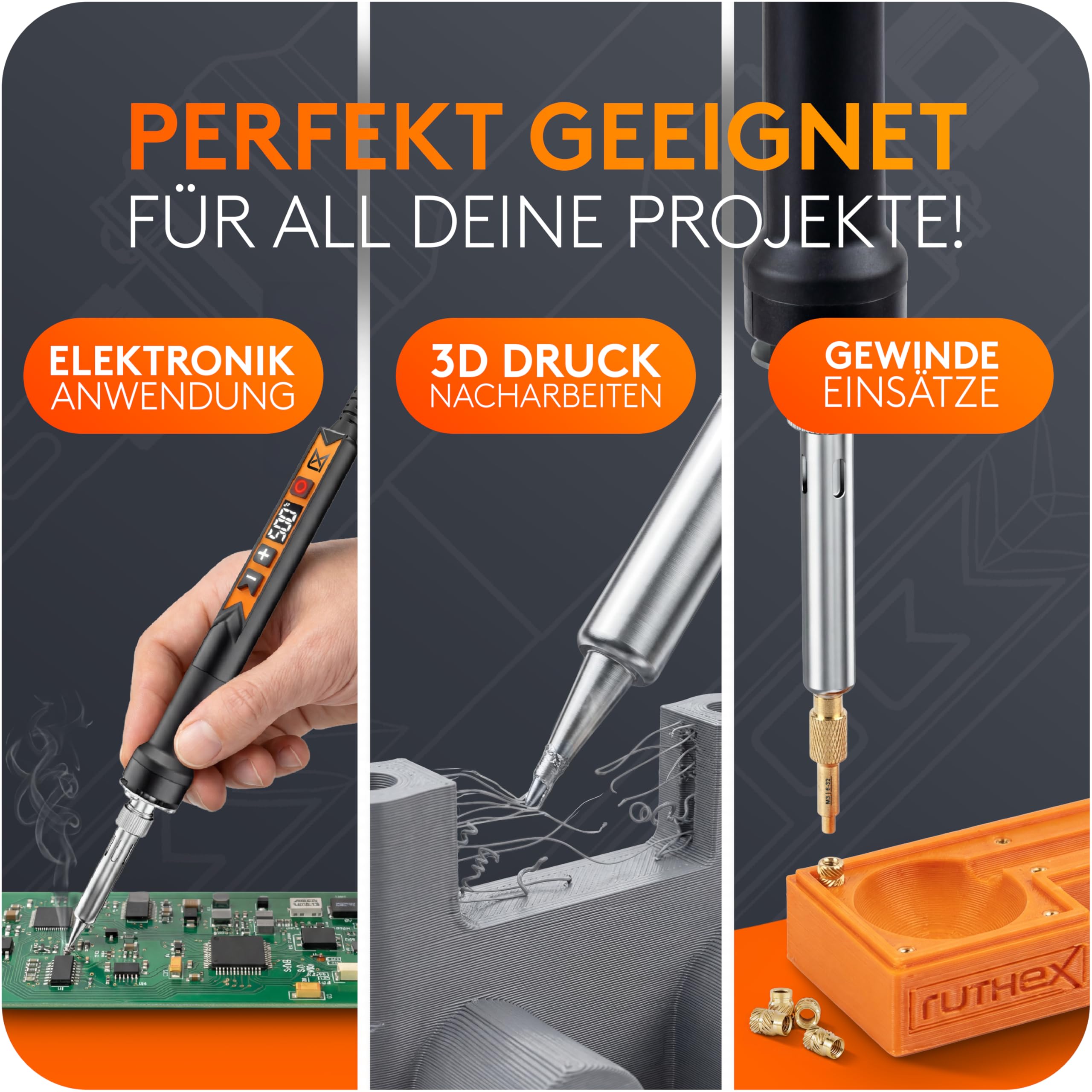 ruthex 900M Lötkolben mit LED-Display - 90W - Temperatur Einstellbar 150~500 ℃ - Abkühlphase mit LED Temperaturanzeige - Lötpistole mit 900M Lötspitze inklusive Ablageständer