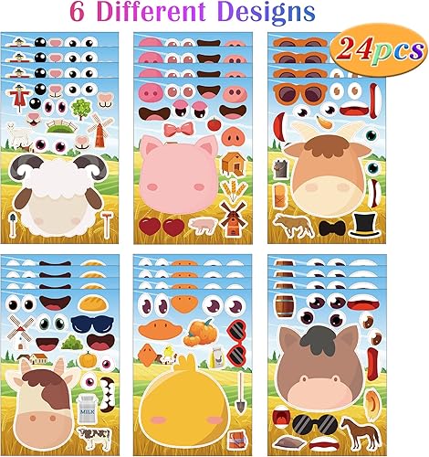 Miniatura 2 de 24 hojas de calcomanías de animales de granja para actividades de niños pequeños, haz tus propias calcomanías para niños, suministros de recuerdo de