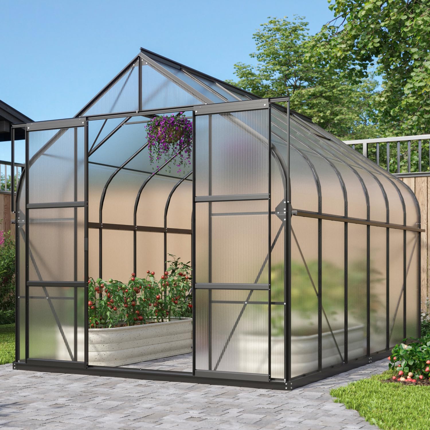Vitavia Gewächshaus Dione 9900" inkl. Stahlfundamentrahmen, schwarz, 9,9 m², 4 mm HKP | Wetterfestes & stabiles Treibhaus | Perfekt für Gemüse & Pflanzen | Robust & langlebig