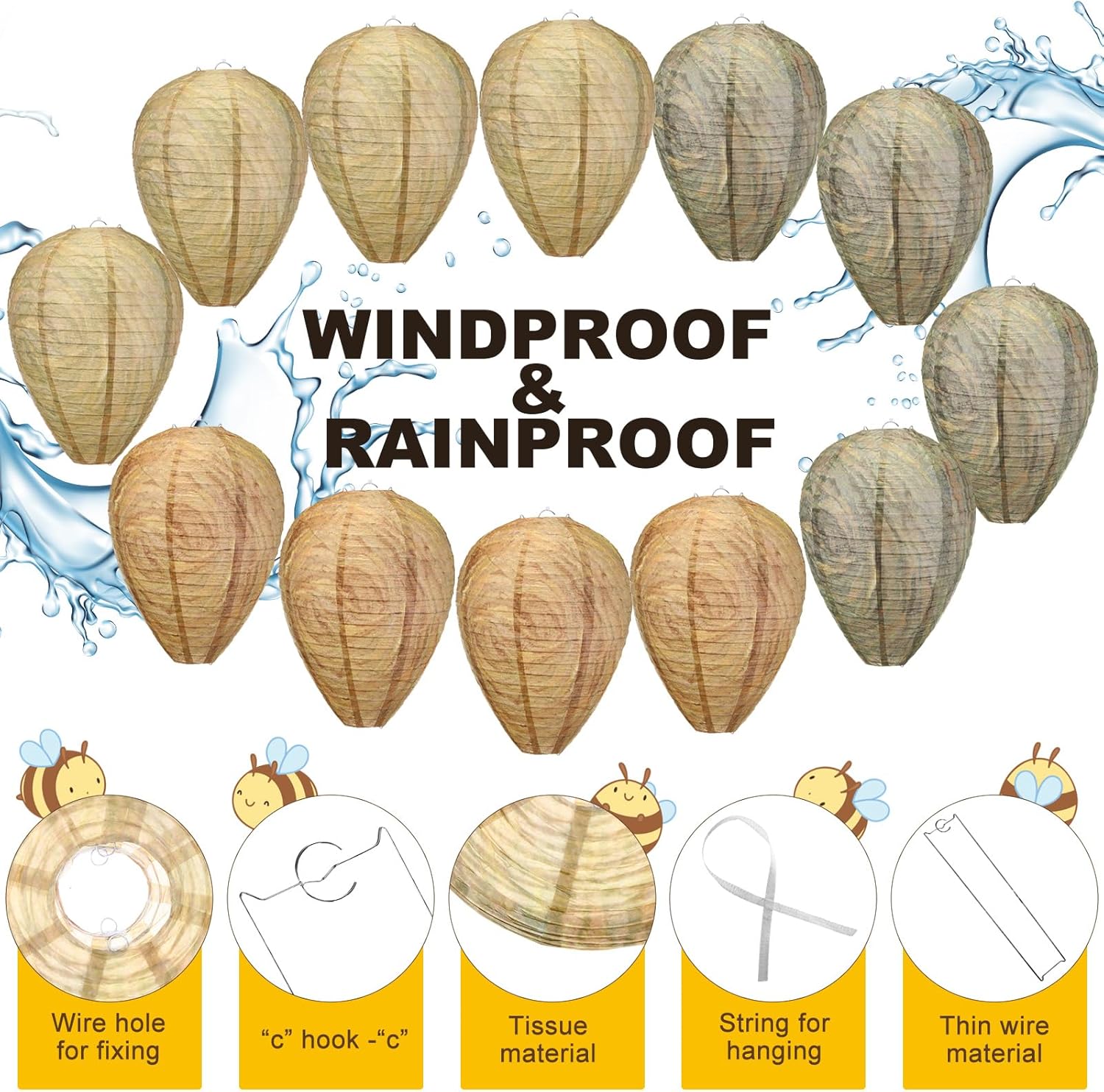 Qualirey 15 Pcs Wasp Nest Decoy Fake Nest Waterproof Wasp Deterrent Hanging Repellent for Hornets Outdoor Home Garden (Dark Color)