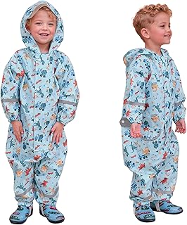 Dioshark Children's Waterproof Raincoat with Hood Girls Boys Breathable Lightweight Rain Jacket Trousers Suit with Animal Flower Pattern and Reflective Stripes for Toddlers Age 1-9 Years