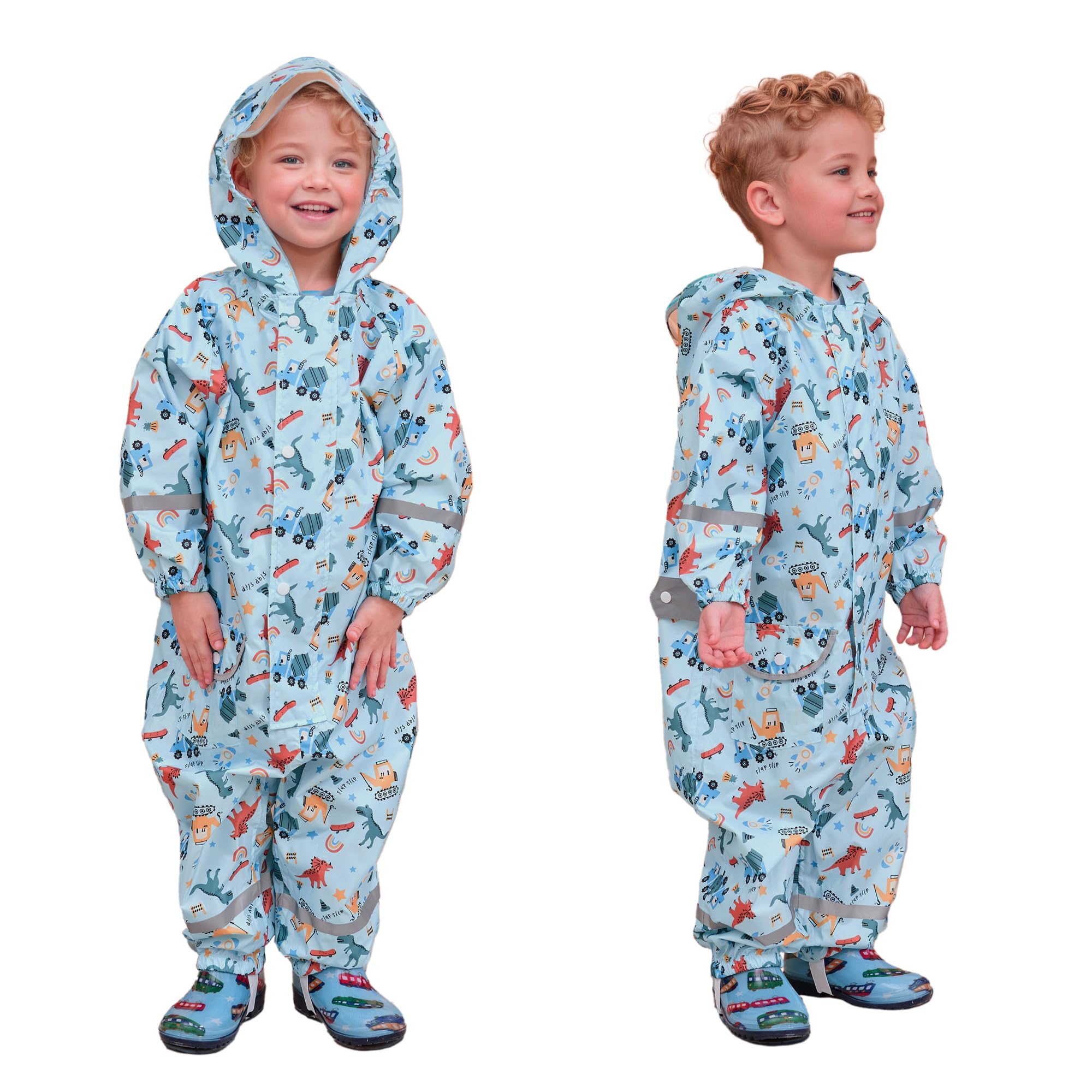 Impermeabile Ragazza Ragazzo Tuta da Pioggia Impermeabile Outdoor con Cappuccio e Reflex Lungo Antipioggia Antivento Portatile Giacche Pantaloni Mantella Viaggio per Bambini 1-9 Anni, S-2XL