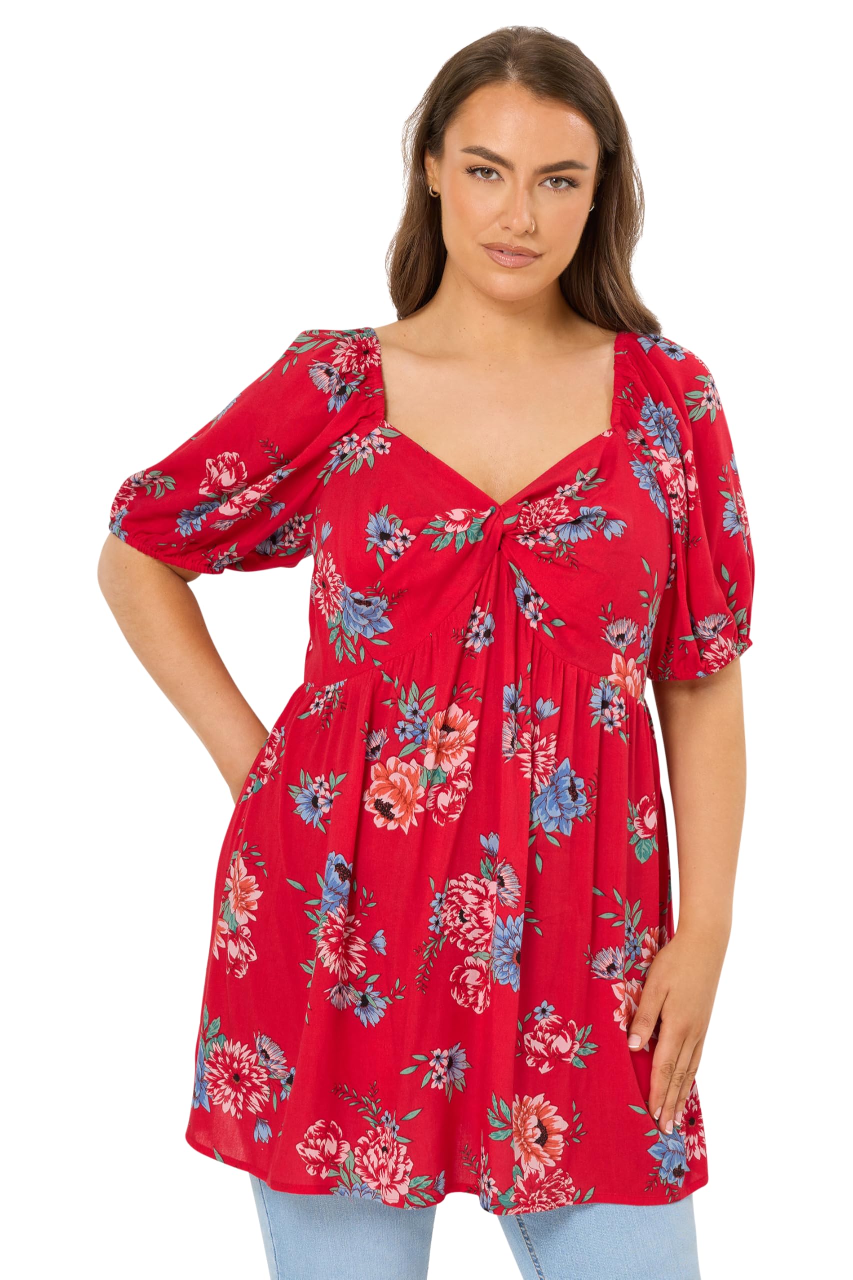 Yours Women's Red Floral Twist Front Blouse In | : 26/28