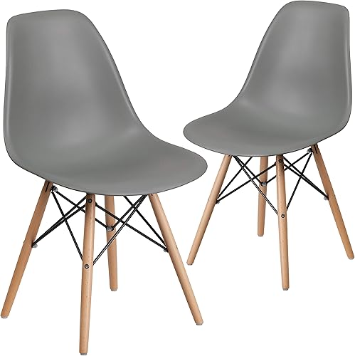 Miniatura 21 de Flash Furniture - Paquete de 2 sillas Elon Series de plástico negro con patas de madera Negro -,Gris (Moss