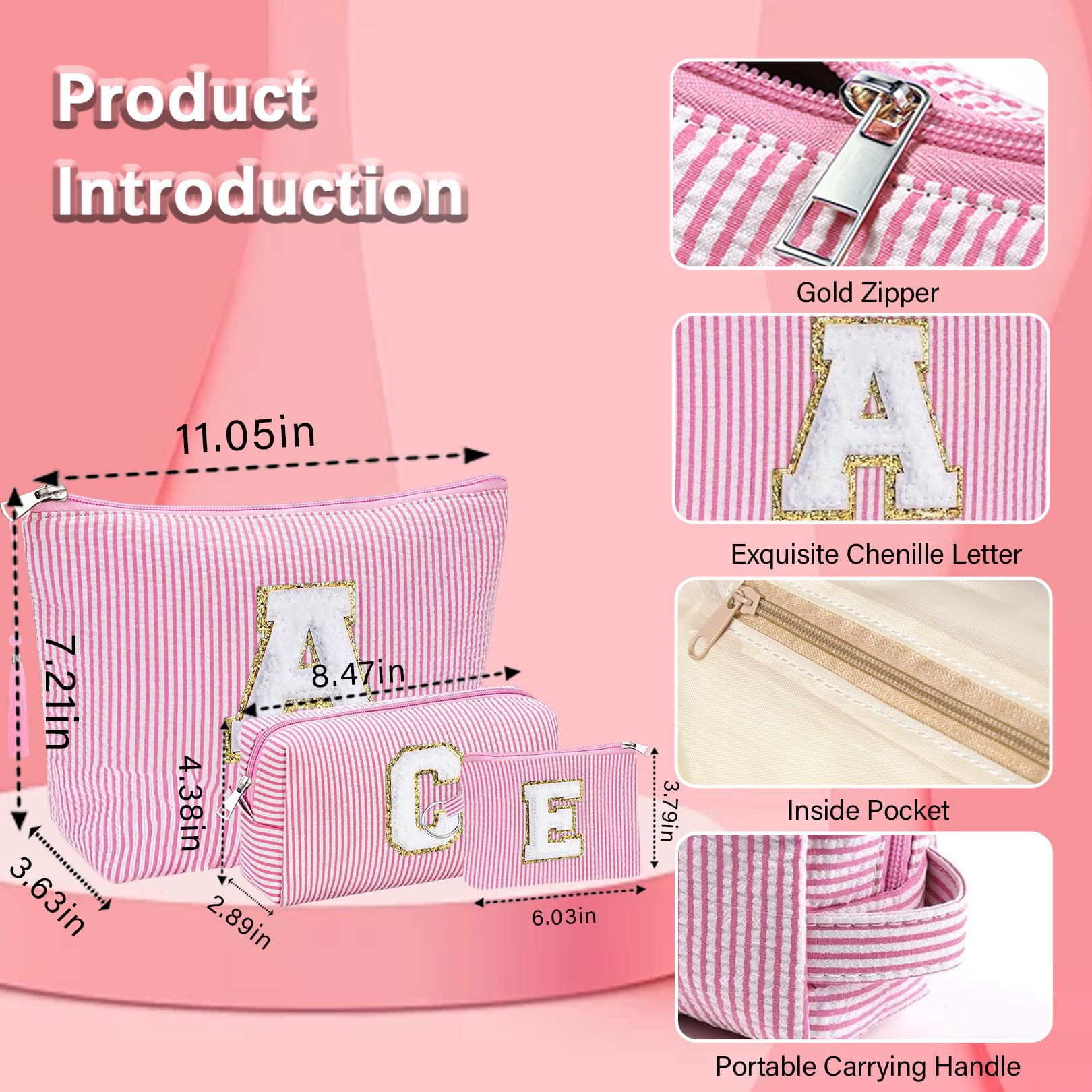 Kosmetiktasche mit Initiale, personalisierbar, Make-up-Tasche, Reise-Kulturbeutel für Mutter, Freundin, Ehefrau, Lehrer, Geburtstagsgeschenk für Frauen, Hautpflege für Mädchen, Pink, Größe S