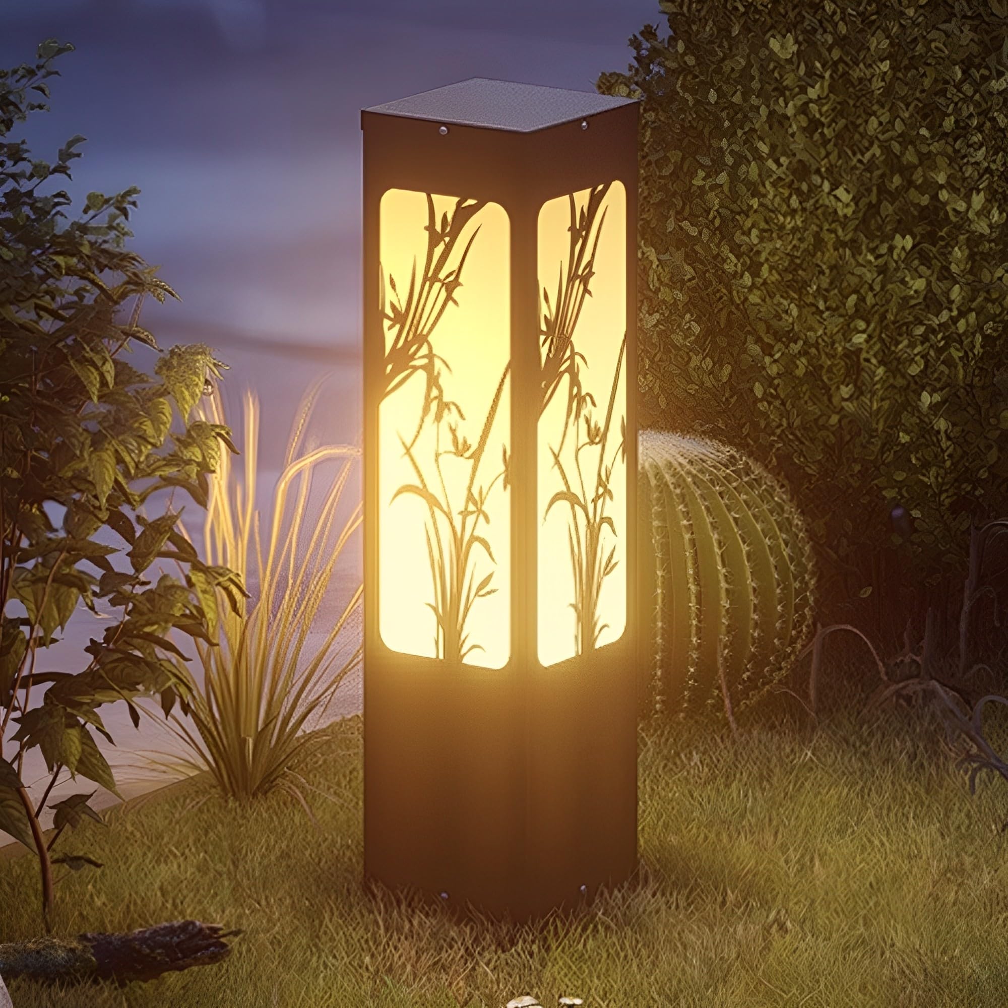 HELCEKOU Modern Pathway Light Square Landscape Lighting E26 Lawn Pillar Street Lamp Outdoor Path Lights External Bollard Fixture for Garden Courtyard Driveway