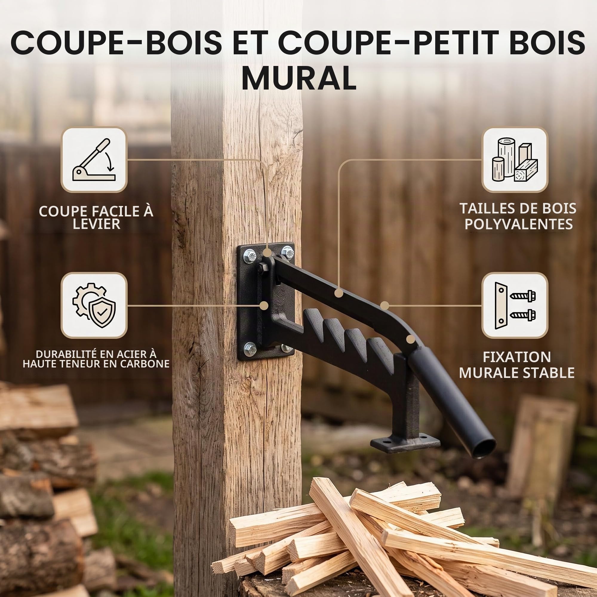 Fendeuse à Bois Murale, Fendeuse de Bûches Manuelle, Fendeuse de Bois de Chauffage Portable, pour Fendage Efficace du Bois de Taille Moyenne et Petite, Camping en Plein Air