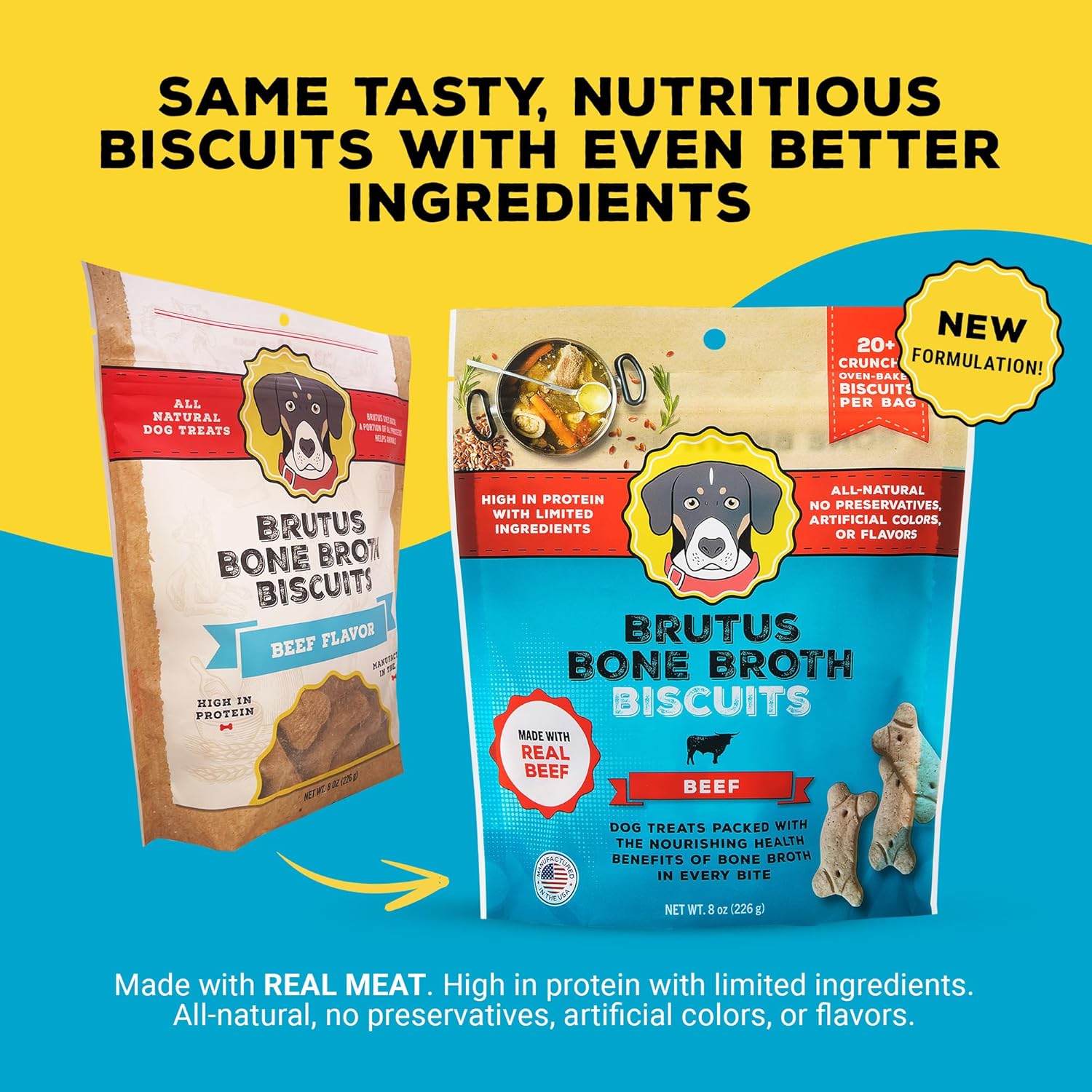 Brutus Bone Broth Biscuits for Dogs - Protein-Rich Dog Treats with Bone Broth and Real Beef - All Natural and Tasty - 8oz, Pack of 2_, Beef Flavor