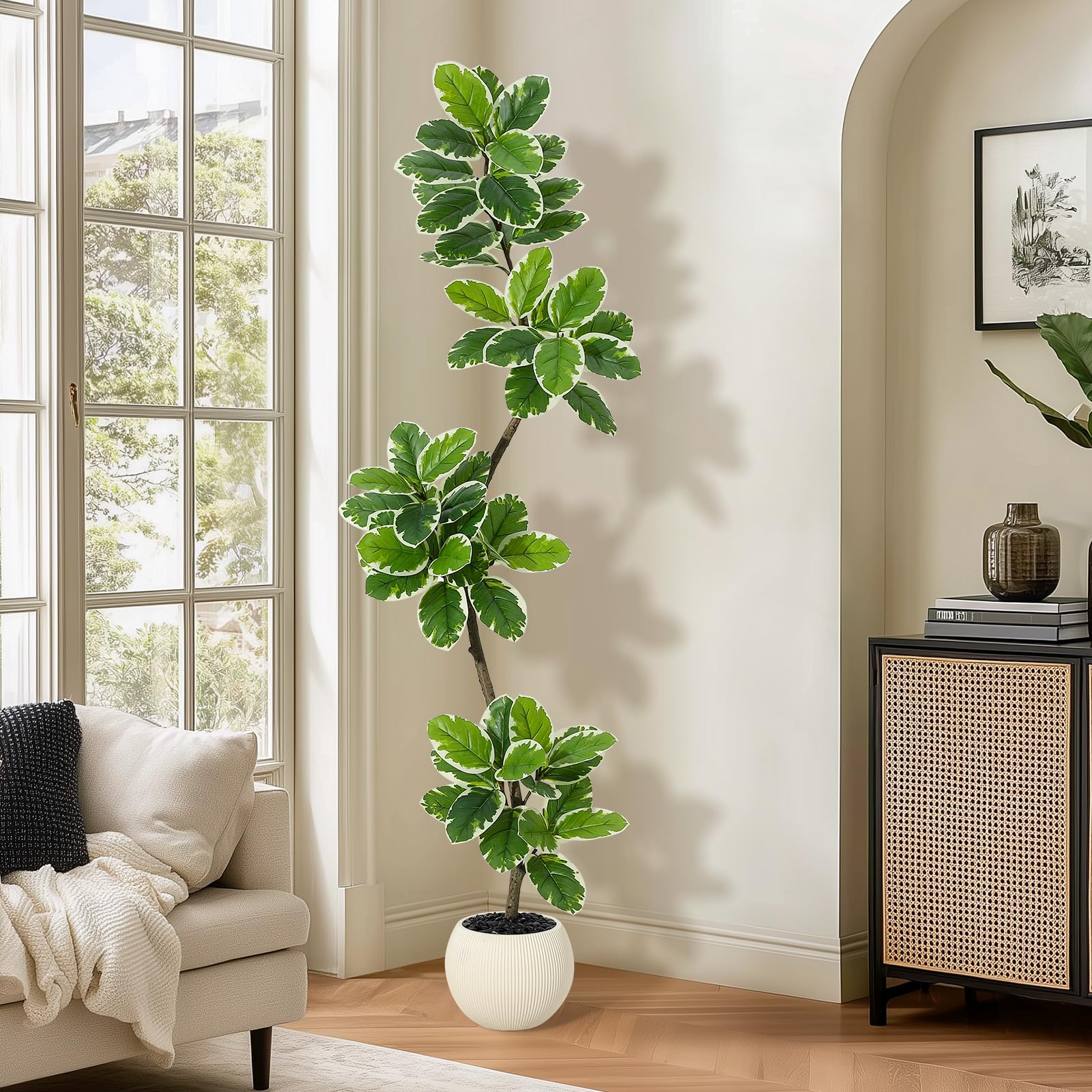 Garvee Plantas Artificiales de 180 cm, Plantas Falsas de higuera Artificial con Maceta Blanca, árbol Artificial, Plantas de plástico Grandes, Plantas Artificiales para Interior y Exterior, habitación