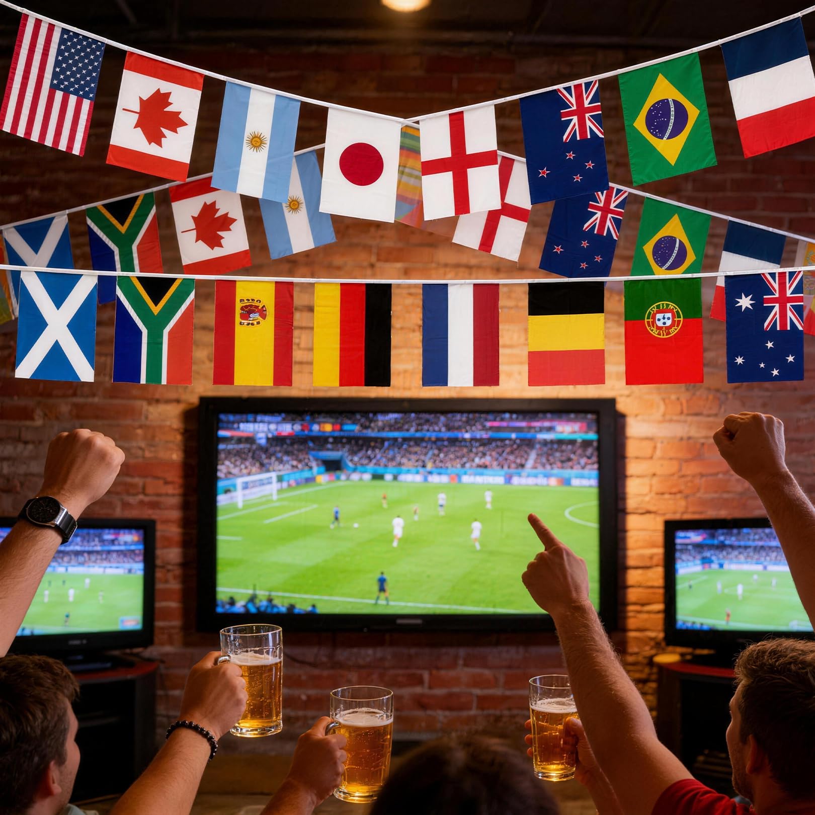 1 Pack World Cup Football 2026 Flags Bunting, 32 Flags 11m, 16 Countries Double Sided Bunting 21x14cm, World Cup Decorations for Home Bar Garden Street Decor - 4