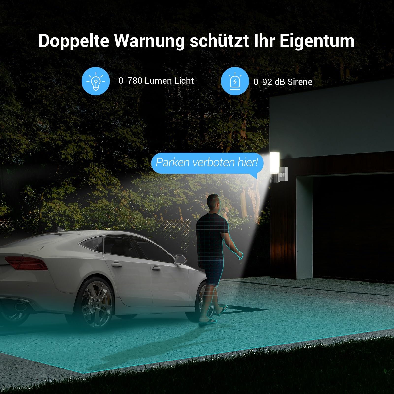 EZVIZ 2K WLAN Floodlight, Überwachungskamera Außen, Smart Flutlicht mit Integrierter Beleuchtung, Personen-/Fahrzeugerkennung, Farbnachtsicht, einstellbare Heilligkeit, EL3