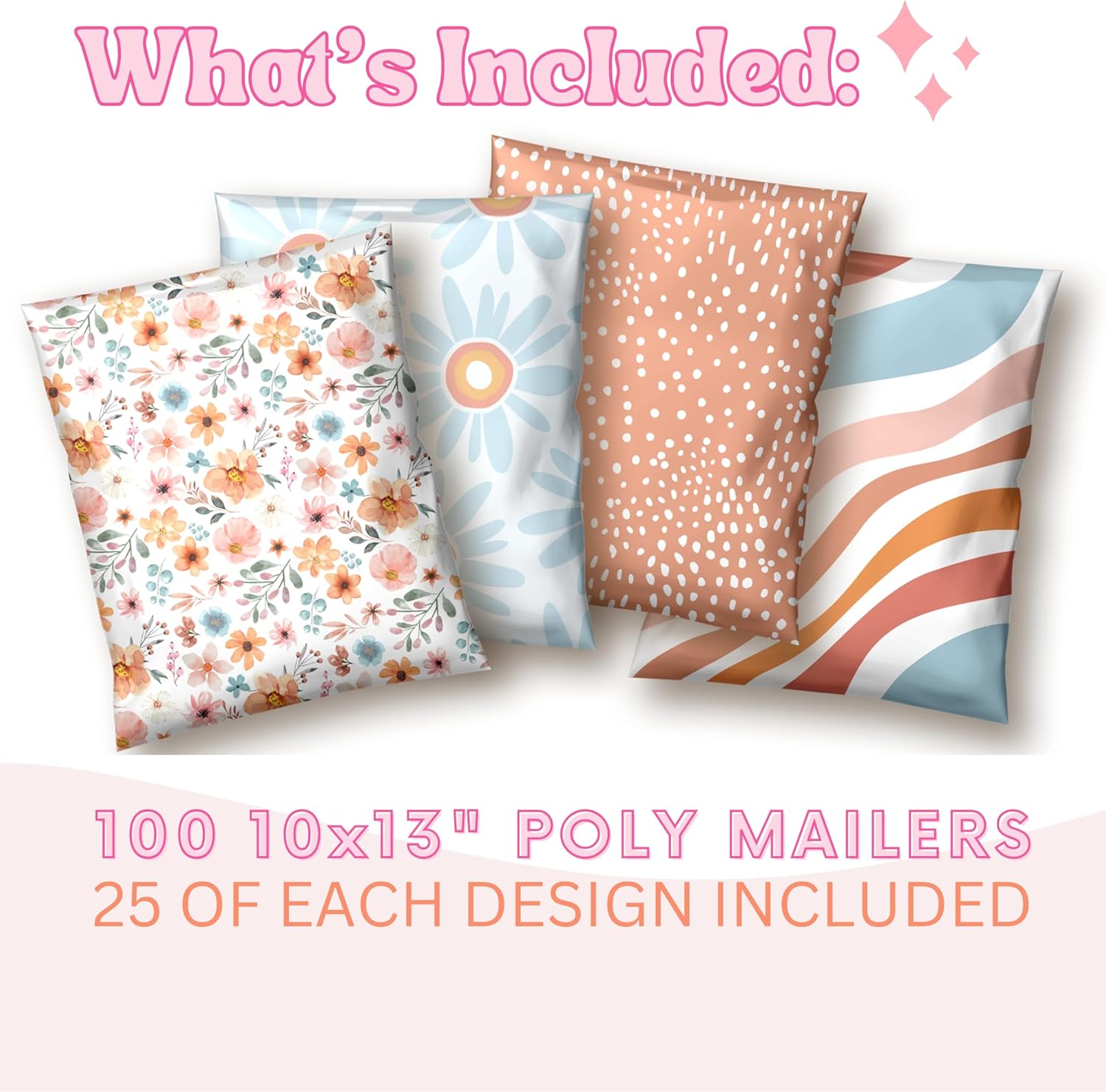 Picksie Mailers - Boho Poly Mailers 10x13 100 Pack Bundle Bulk Polymailers Shipping Supplies for Small Business Boutique Envelope for Clothing Cute Designer Plastic Bags - Boho Bundle