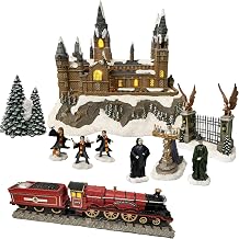Moments In Time Harry Potter Christmas Village Set 10 Piece Lighted Castle Display Express Train, Gate, Trees and Character Figurines, Holiday Village Collection, Christmas Tabletop Home Decor