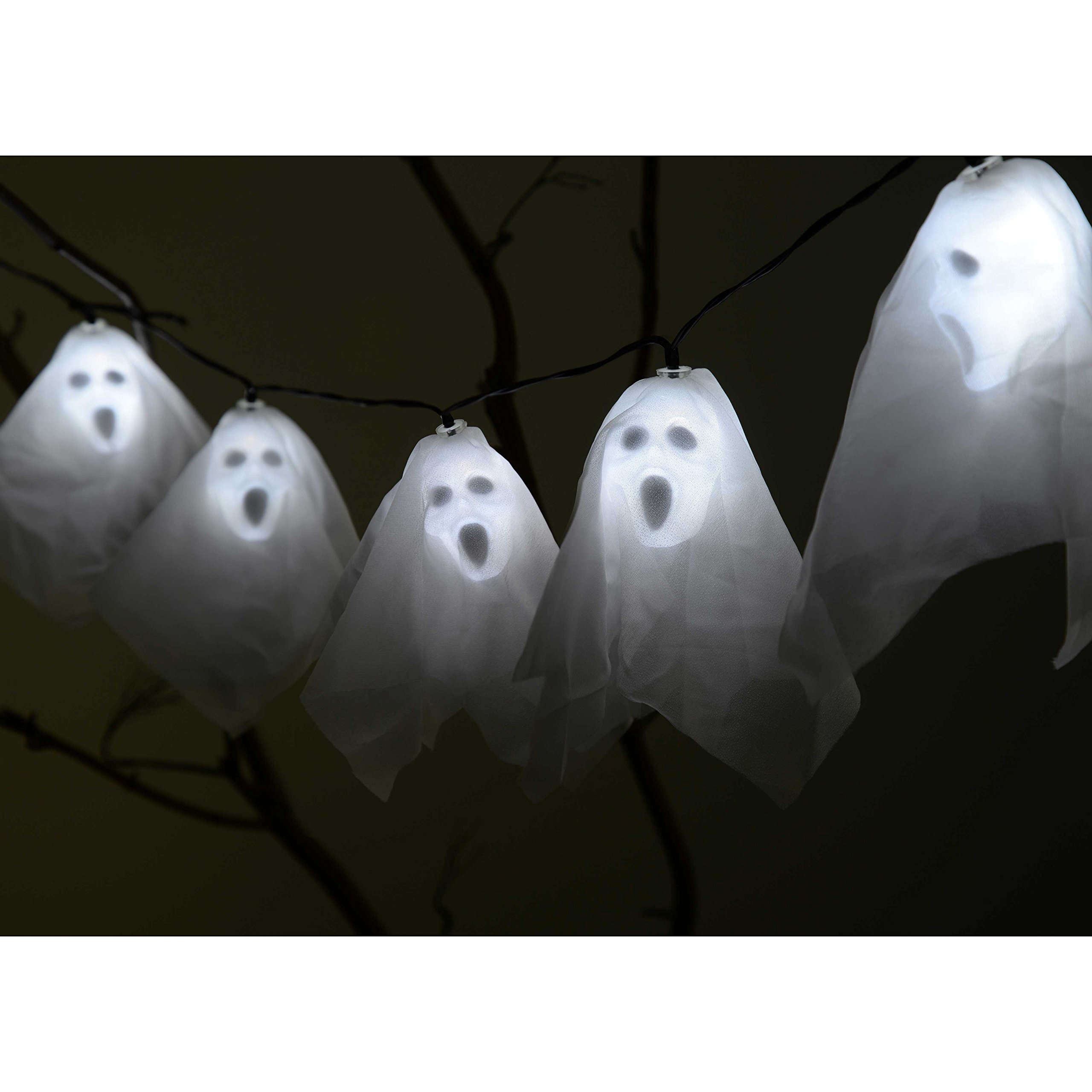 WeRChristmas Mesh Fabric Shades Halloween Decoration with 10-LED Skull - White, 10 LED - Image 3