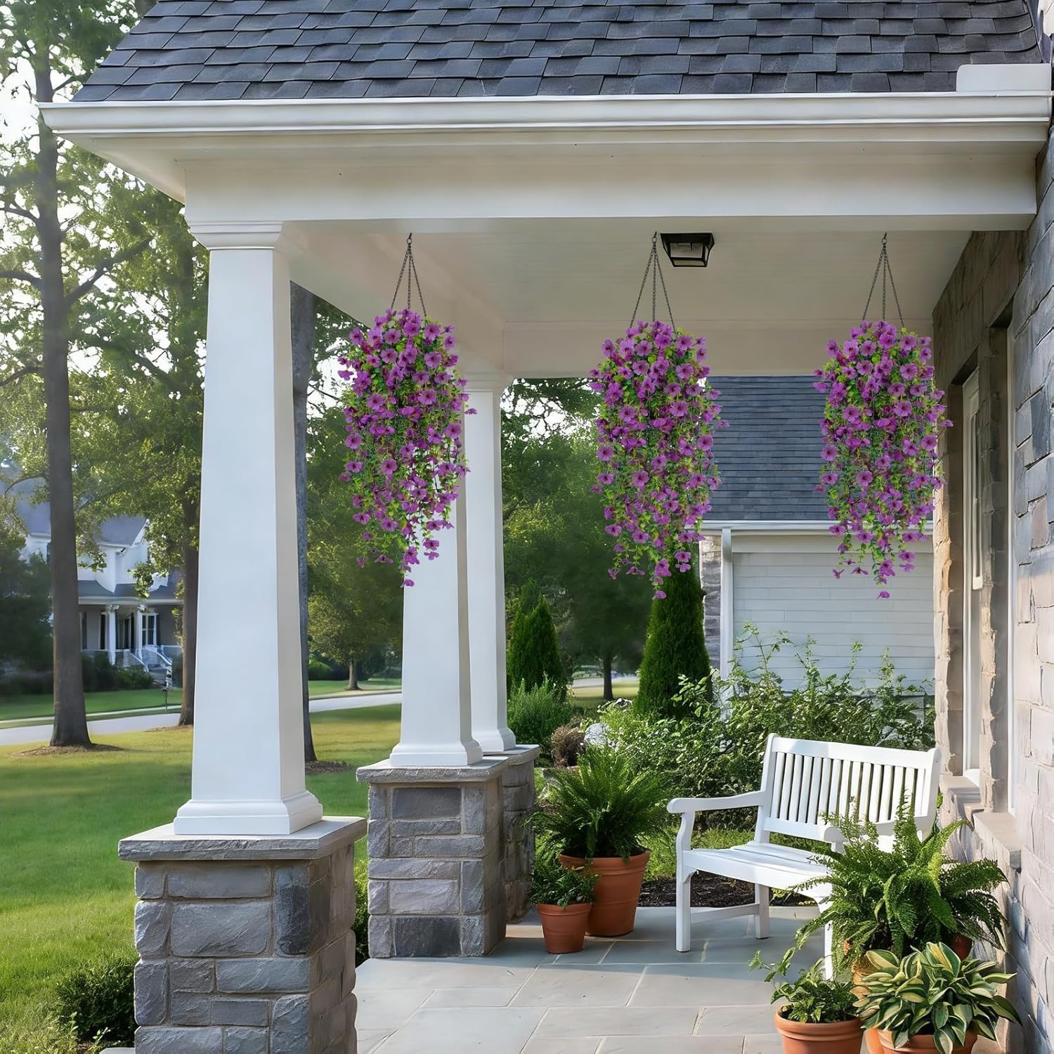 Zythrem 10PCS Purple Artificial Hanging Flowers for Outdoors Spring Faux Silk Violet UV Resistant Fake Daisy Floral Trailing Vine for Outside Planter Front Door Balcony Patio Yard Decor