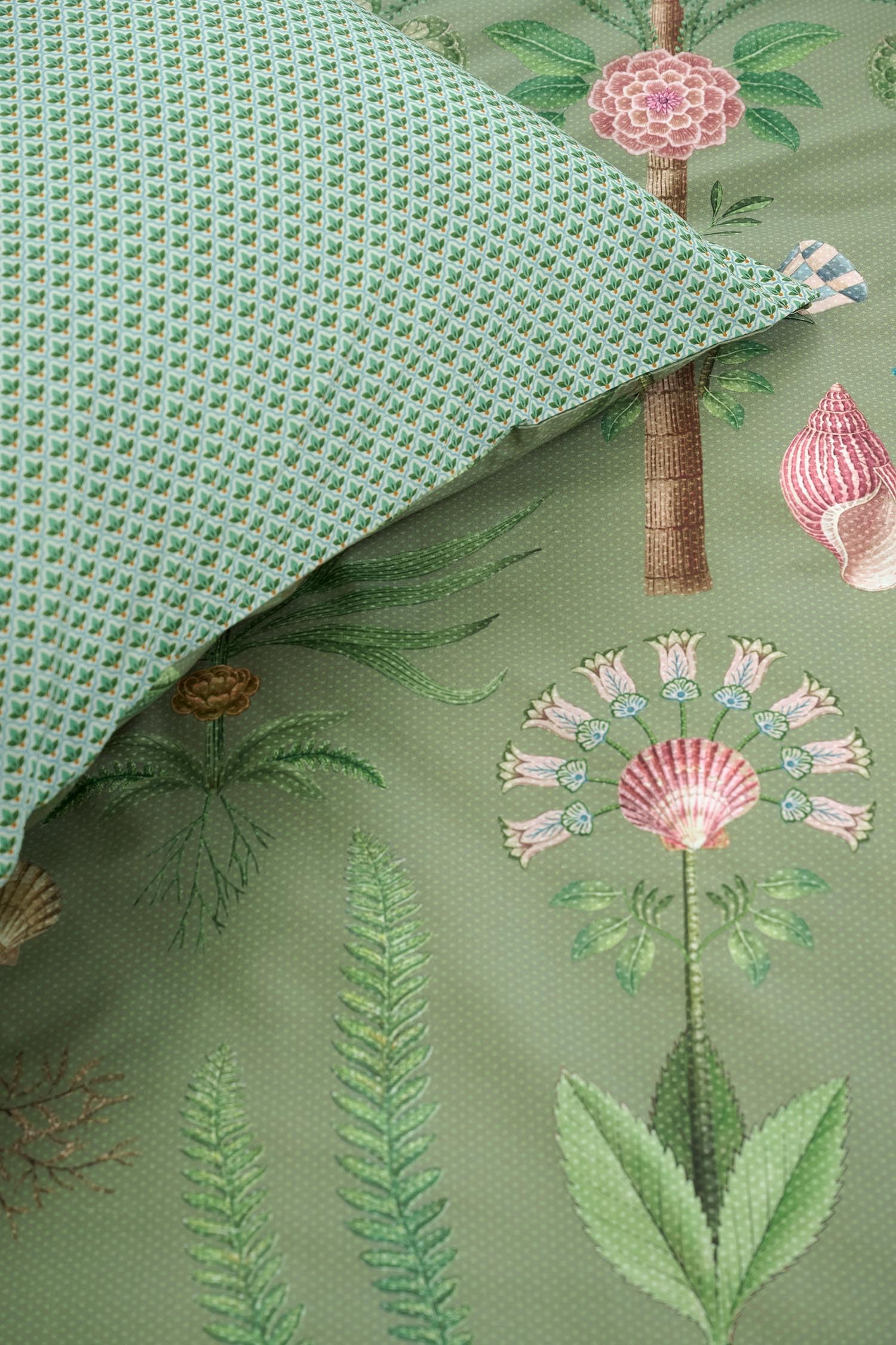 Pip Studio Bettwäsche Bamboleo Grün Perkal Blumen Blätter Wurzeln Baum Farne Tropisch, Größe:155 cm x 220 cm