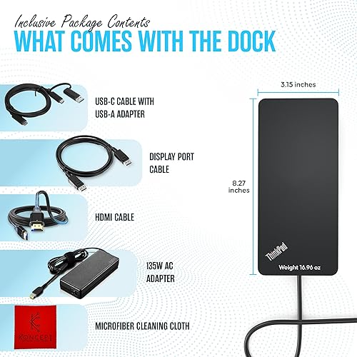 Miniatura 2 de Koncept Lenovo 40AF0135US ThinkPad Hybrid USB-C con USB-A, paquete de estación de acoplamiento Lenovo con adaptador de CA de 135 W, cable HDMI y