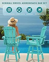 Vista 7 de SERWALL Silla de bar Adirondack giratoria de HDPE, silla Adirondack giratoria para balcón, taburetes de bar de altura de barra al aire libre
