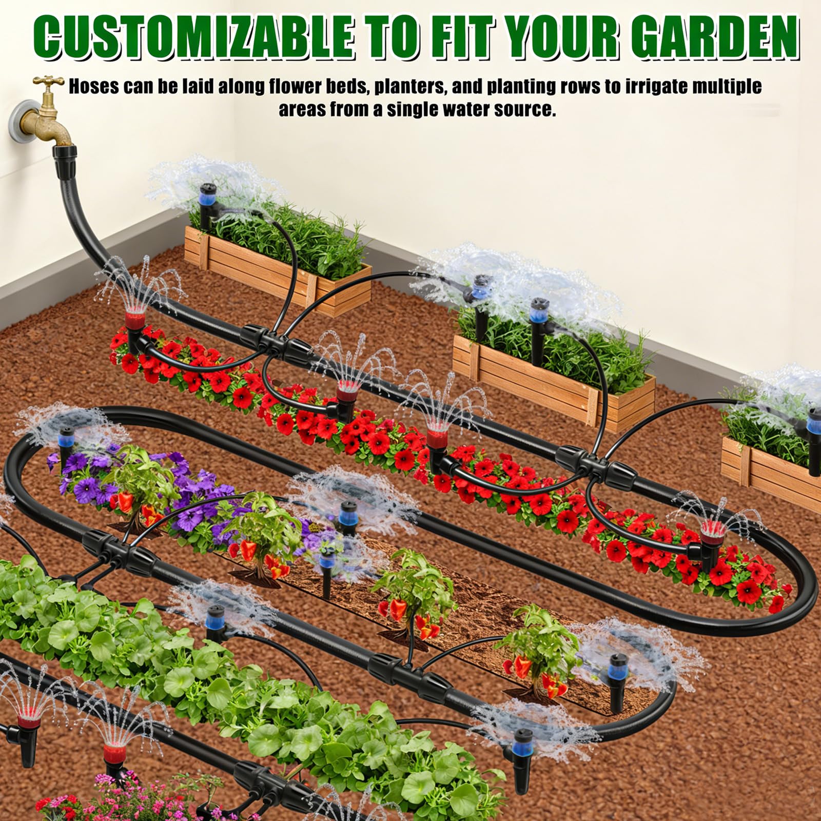Bewässerungssystem Garten Tröpfchenbewässerungsbausätze 25 m +15 m Bewässerung Garten Bewässerungssystem Gewächshaus, Misting Kühlsystem für Hochbeet, Landschaft, Terrasse Pflanzen