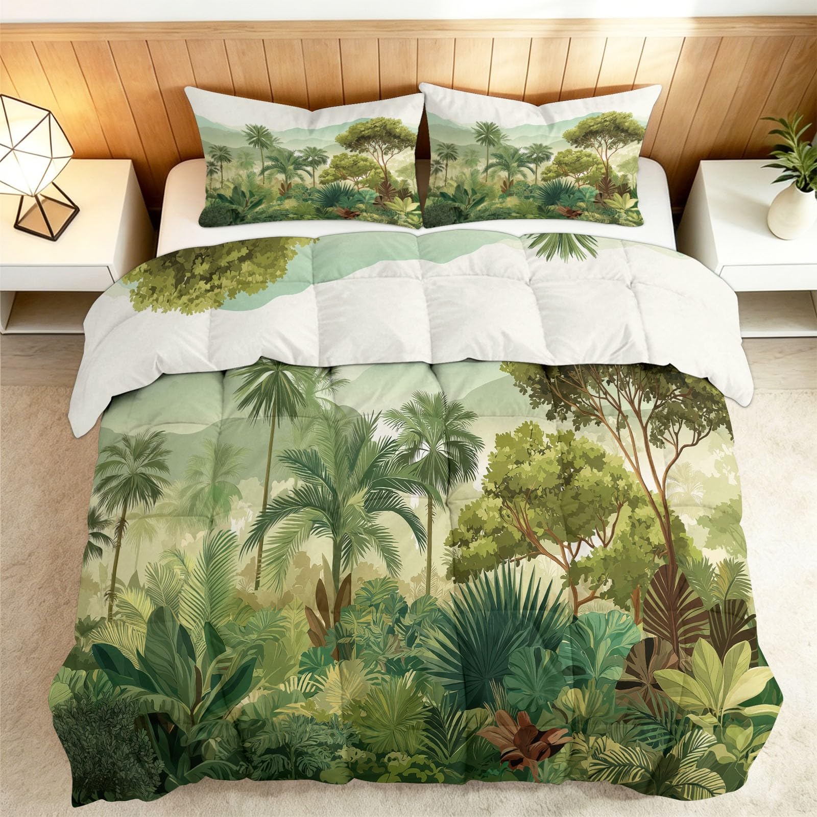 Generico Trapunta Piumino 4 Stagioni 135x200cm Paesaggio Di Piante Tropicali Trapunta in Cotone, Piumone per Letto Matrimoniale, Traspirante e Super Morbido Lavabile, con 2 federa