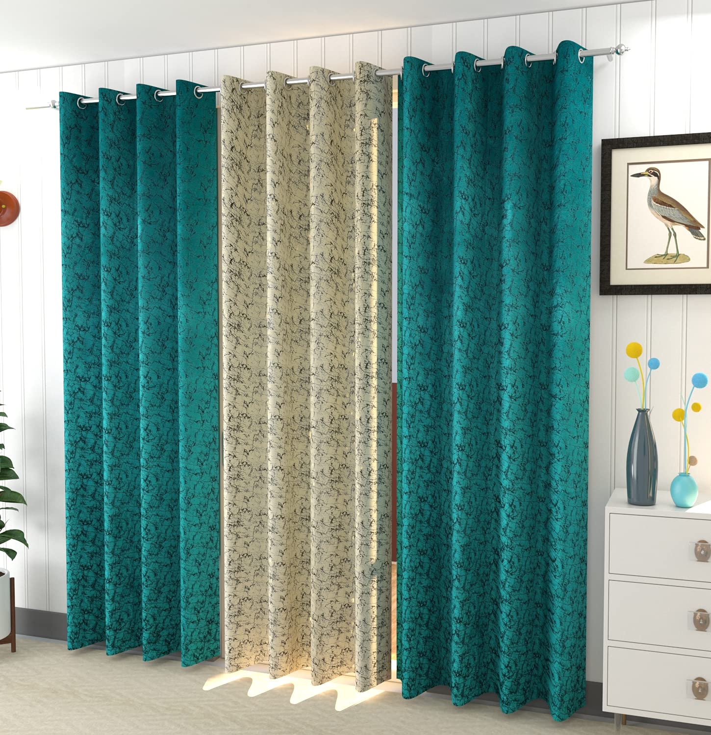 Kiara Creations 3 Piece Premium Velvet Suede Room Darkening Curtains for Long Door 8 Feet, 2 Aqua & 1 Cream (B099PMWWPJ) Amazon Price History, Amazon Price Tracker