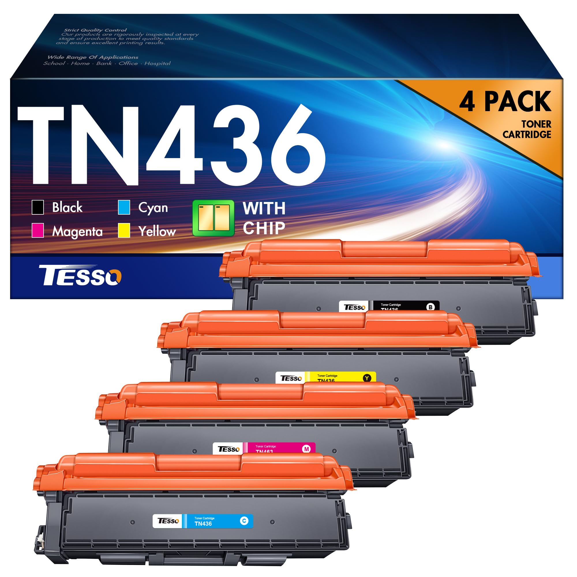 TESSOTN436 TN433 - High Yield Replaement for Brother TN433 Toner Cartridge Set TN433 TN431 for Brother MFC-L8900CDW Toner Cartridges HL-L8360CDW HL-L8260CDW MFC-L8900CDW MFC-L8690CDW, 4 Pack