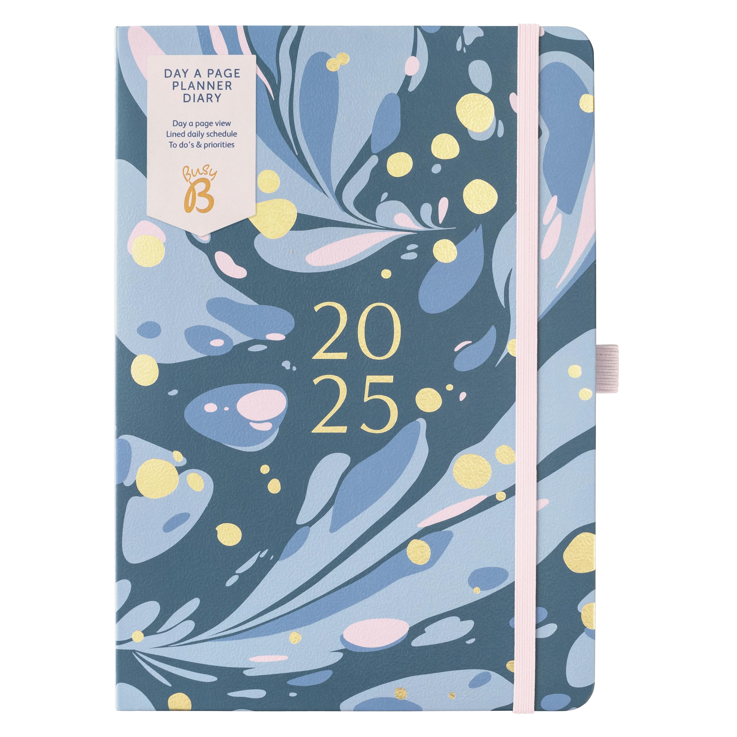 Busy B2025 Diary Day A Page Planner - A5 Marble Design for Weekly Planner - Compact Diary with Hour-by-Hour Layout, To-Do Lists & Notes - Ideal for Students, Teachers & Professionals