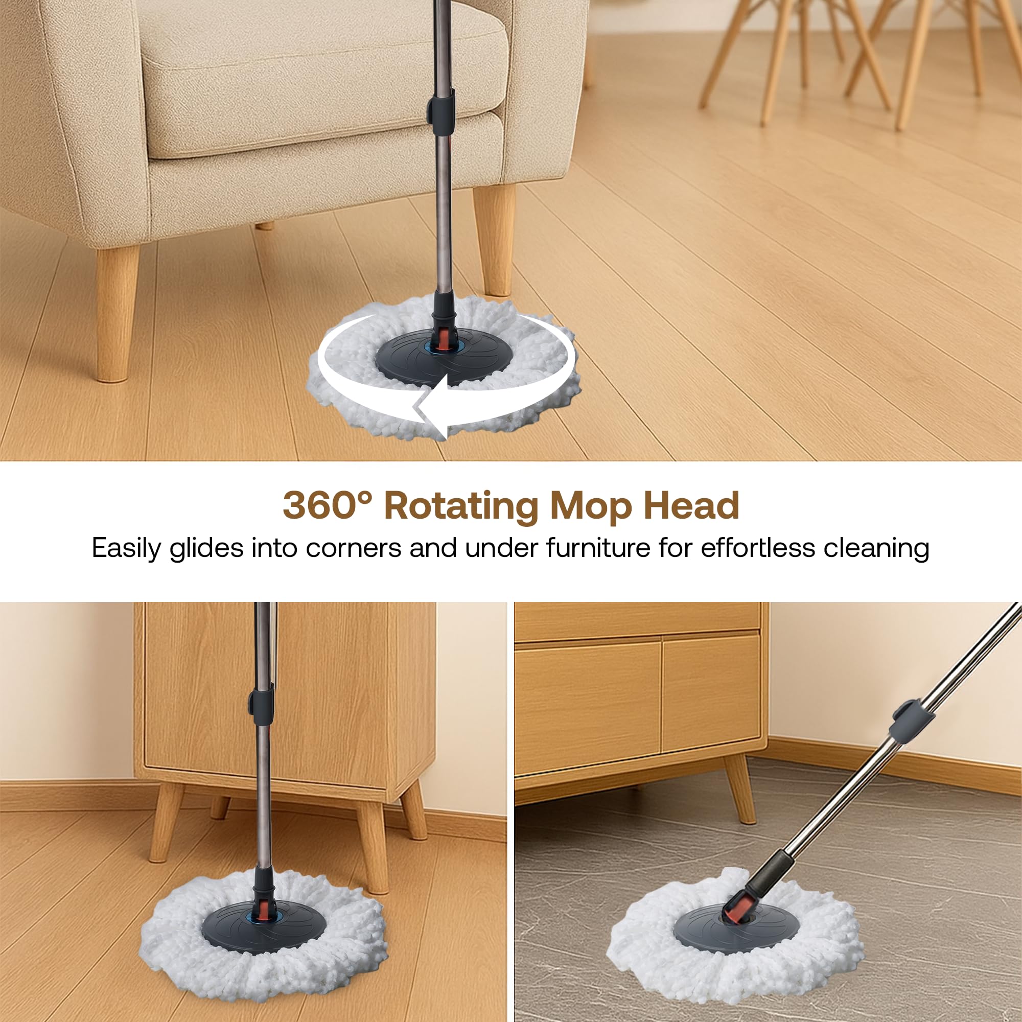 BonKaso Twin Spin Mop Set | 1 Bucket, 1 Handle & 2 Microfiber Mop Heads with Stainless Steel Wringer | 360° Easy Floor Cleaning for Home & Office 1