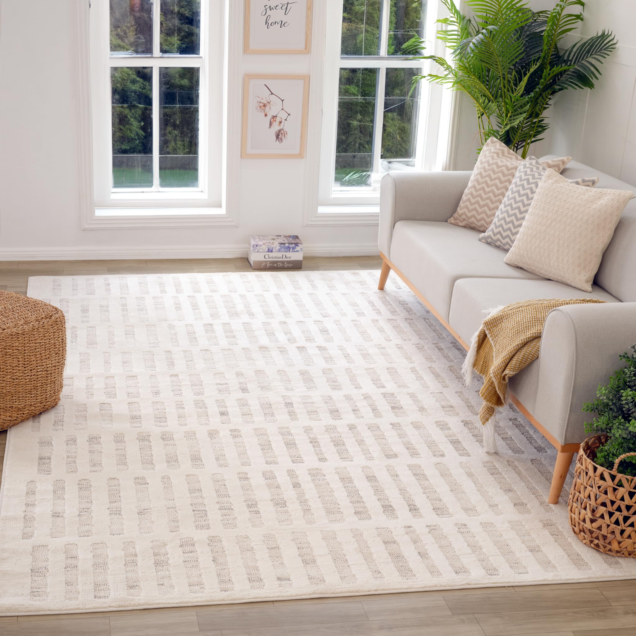 Rug Branch Astra 7'x10' (Exact Size: 6'7" x 9'6") Modern Indoor Area Rug, Beige Cream - Living Room, Bedroom, Dining Room, and Kitchen Light Cream 7' x 10' (Area Rug)