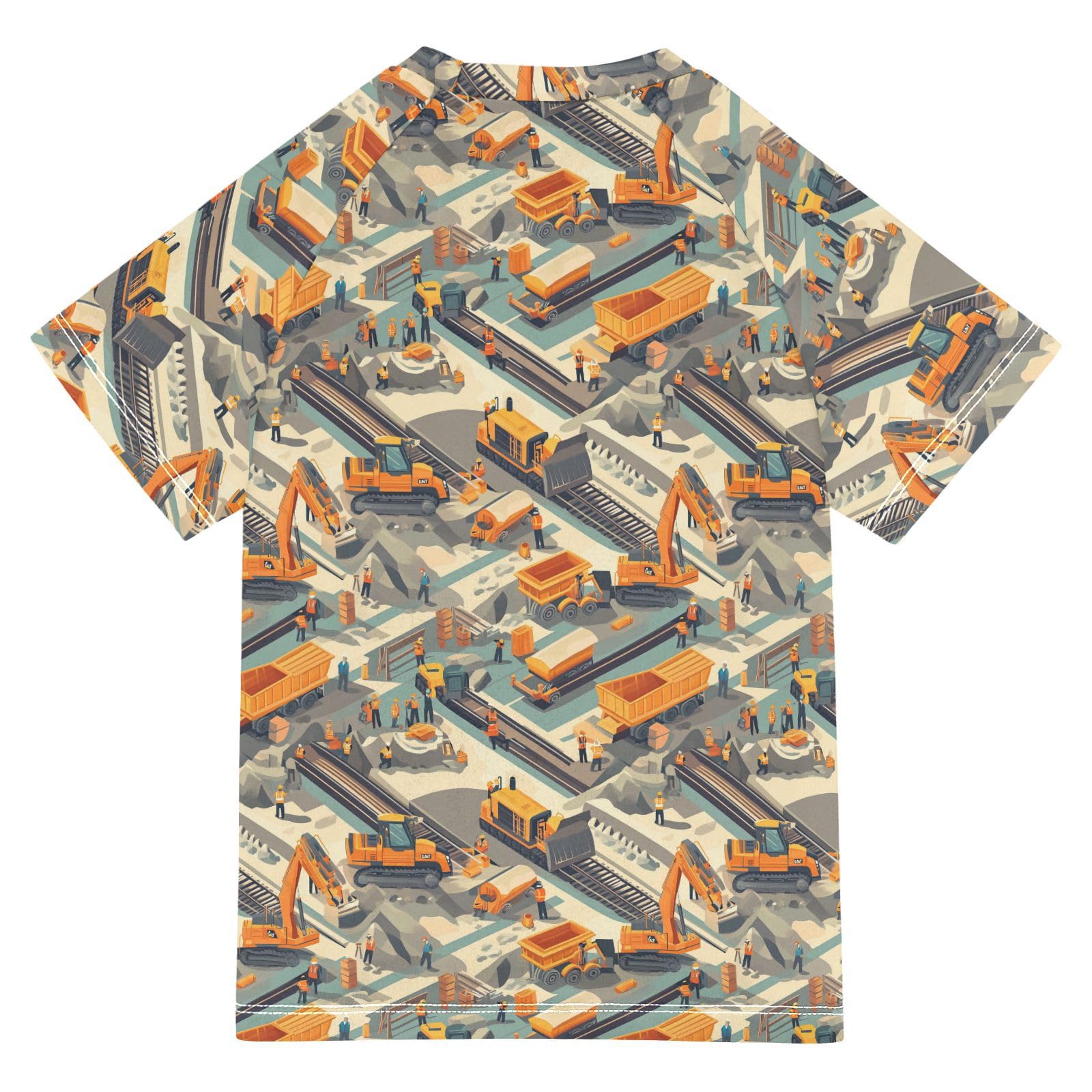 Matching Bathing Suits for Kids Short Sleeve Rash Guard Boys 7T Construction Scene Build A Railway Bulldozer Dump Truck
