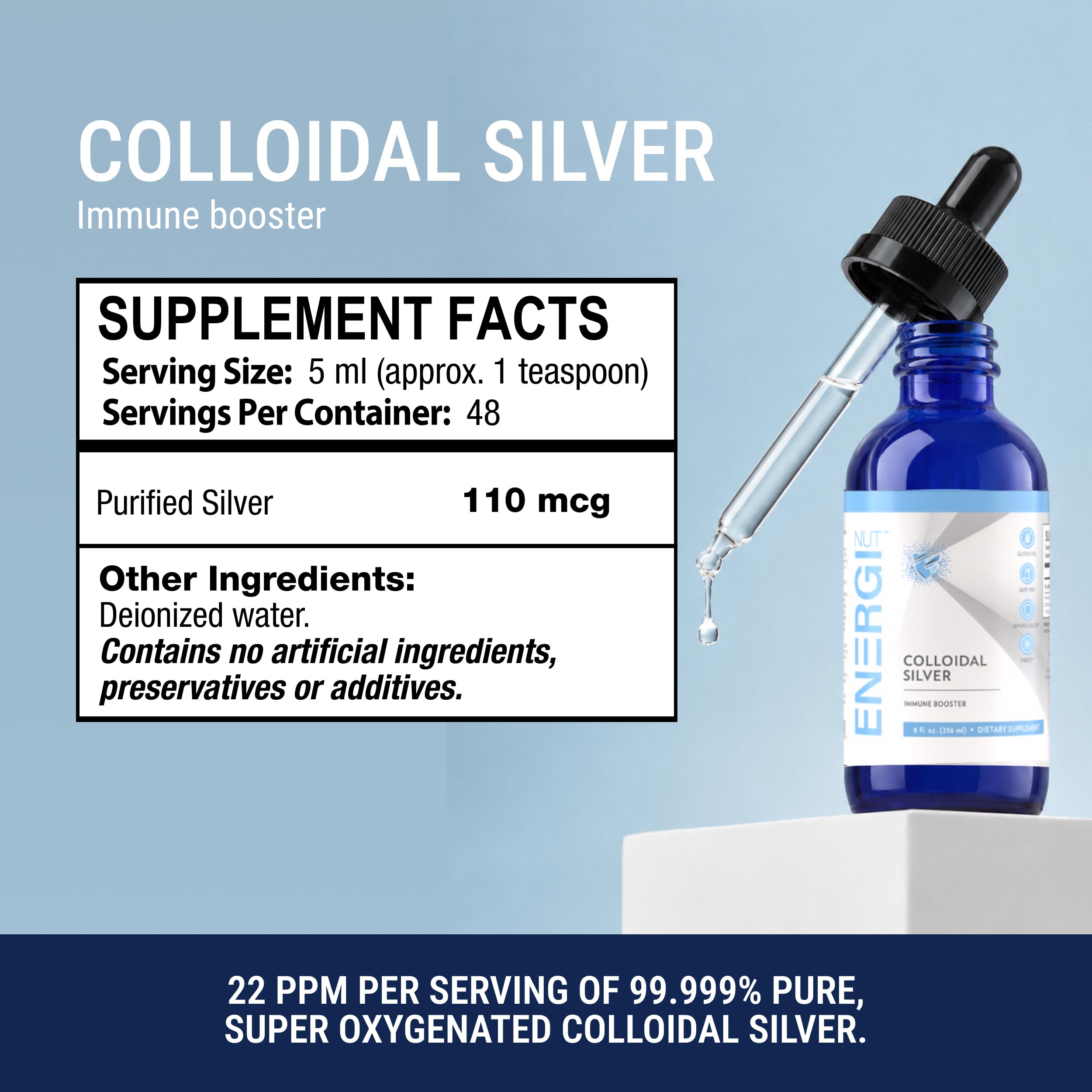 Energi Colloidal Silver Liquid Drops, 22 PPM Immune Support Supplement, 8oz — Amazon image 2