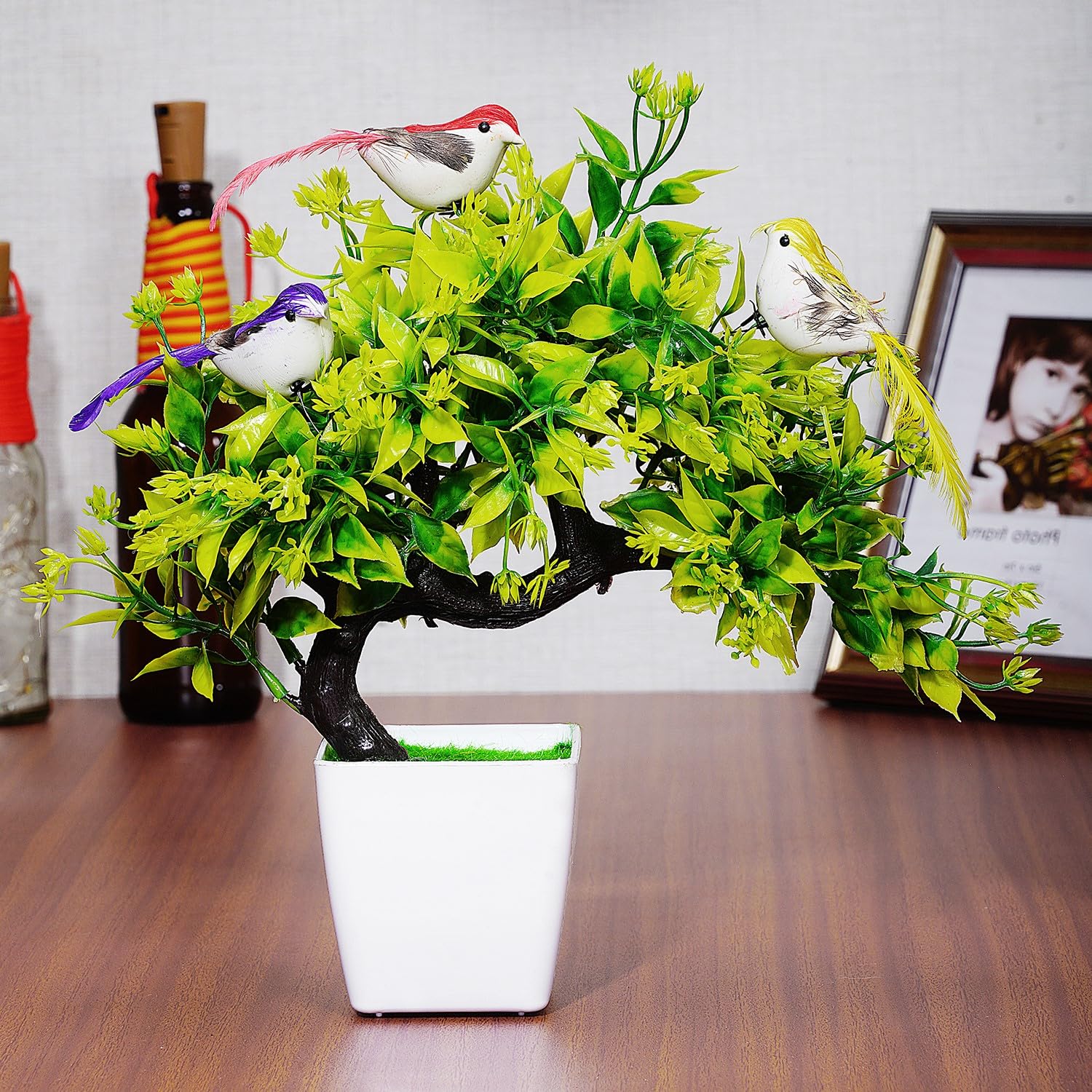 DekorlyArtificial Colourful Wild Bonsai Plants for Home Decor | Artificial Plants Outdoor, Plastic Plants for Home Office Desk Bathroom Bedroom (Green-B)