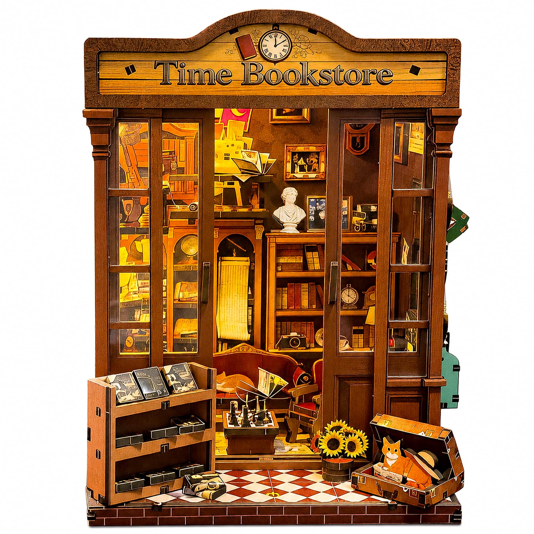 Kit DIY Book Nook Librería Vintage, Casa Miniatura de Madera luz LED