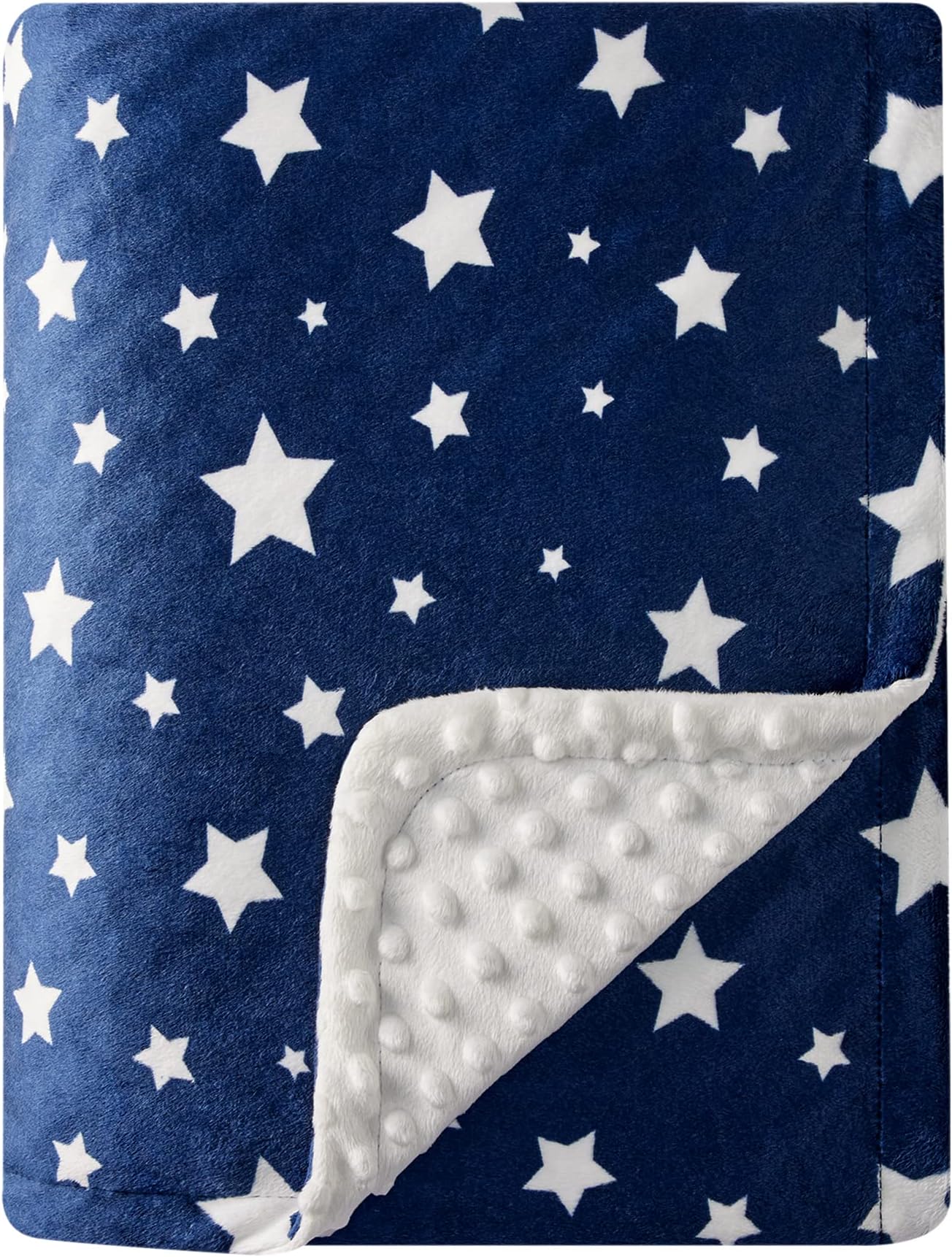DaysUSilky Micro Soft Plush Baby Blankets Unisex with Print Star Pattern and Soothing Raised Dots, Double Layer Bed Throws for Baby Crib, Star, Navy, 30x40 Inches