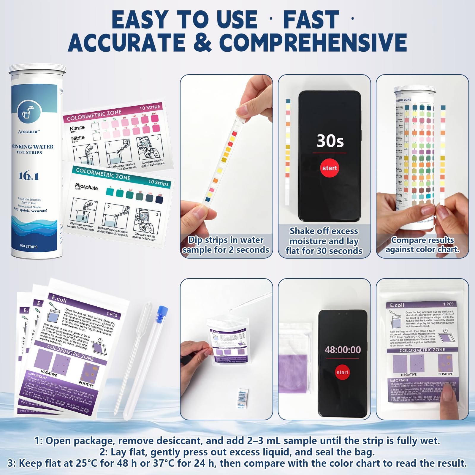 20 in 1 Water Tester for Drinking Water, Well Water Testing Kit, Suitable for Household Tap Water, Natural Water Quality Testing, Can Detect Water Hardness, Chlorine, Lead, Ph, Etc. (123 Test Strips) - image 3